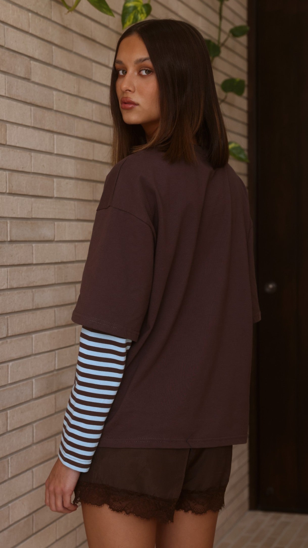 Noah Long Sleeve Top - Chocolate/Blue - Billy J