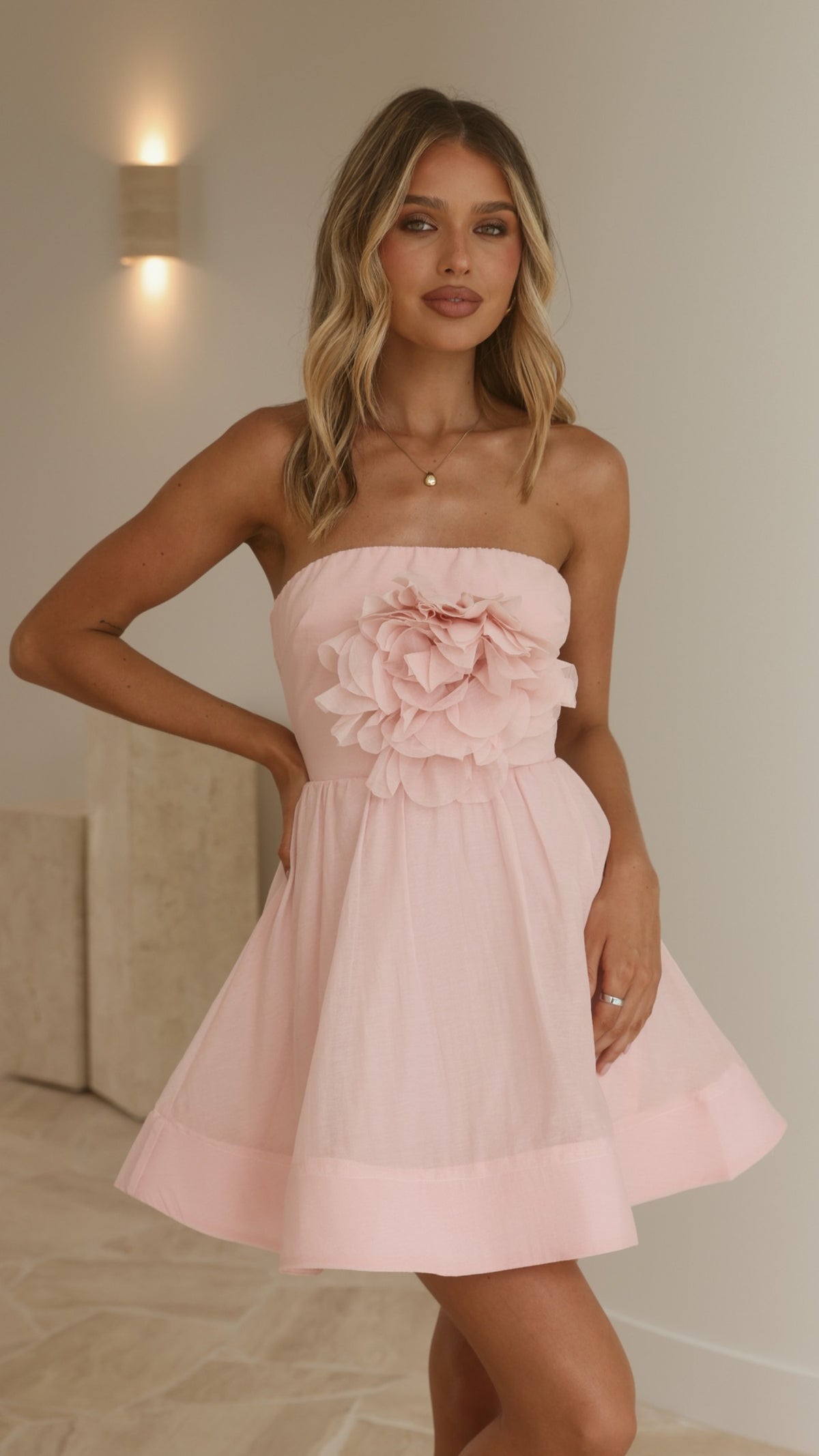 Elisa Strapless Mini Dress - Blush - Billy J