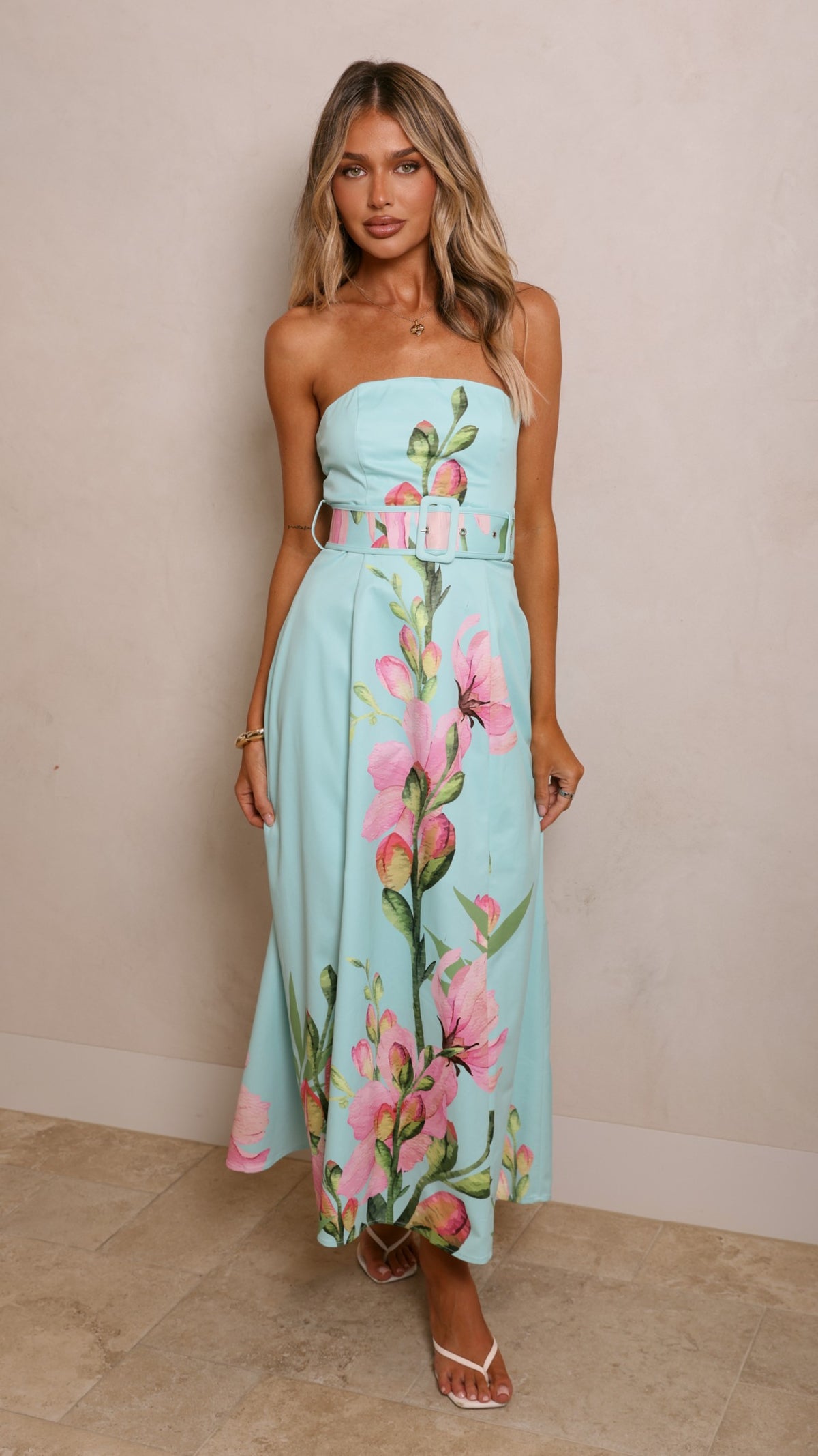 Clove Midi Dress - Blue/Pink Floral - Billy J