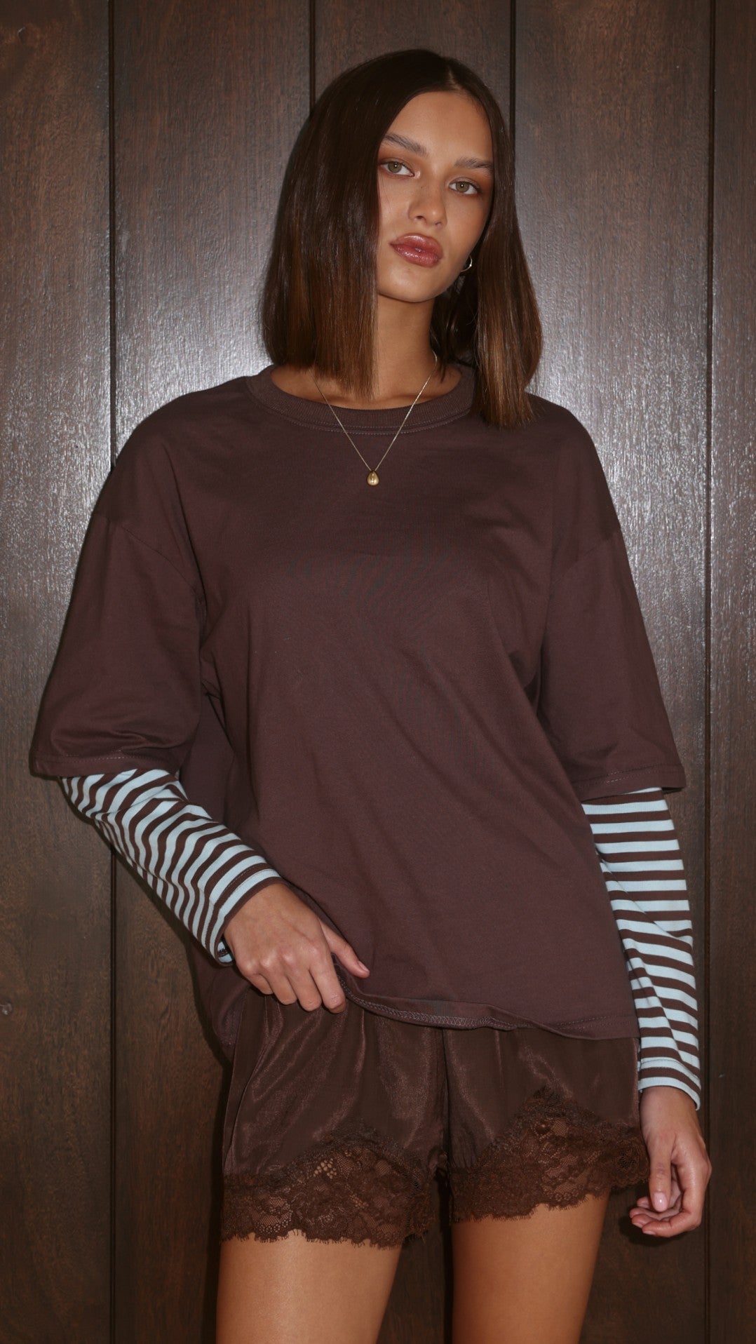 Noah Long Sleeve Top - Chocolate/Blue - Billy J