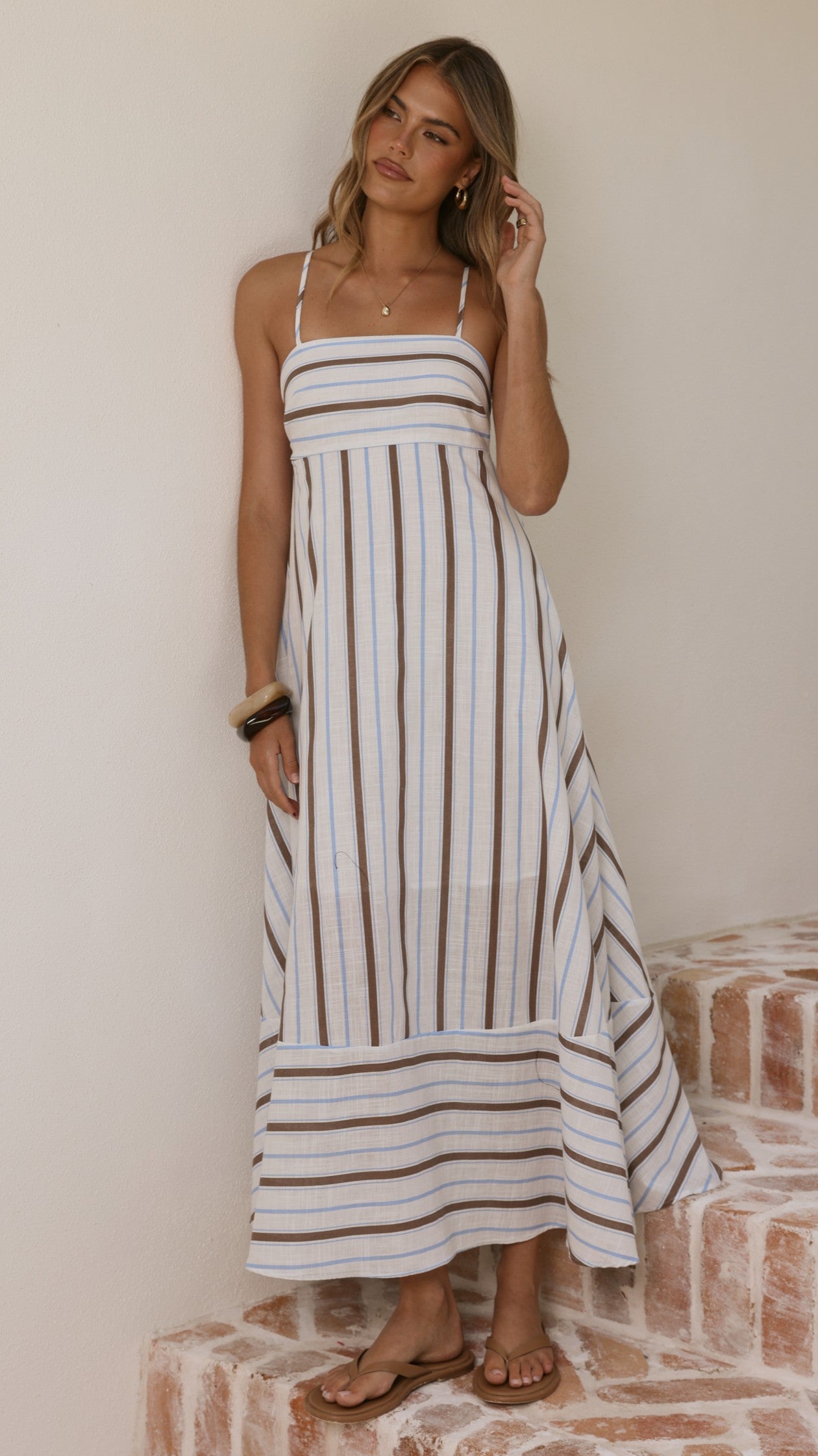 Marcel Maxi Dress - Choc/Blue Stripe - Billy J