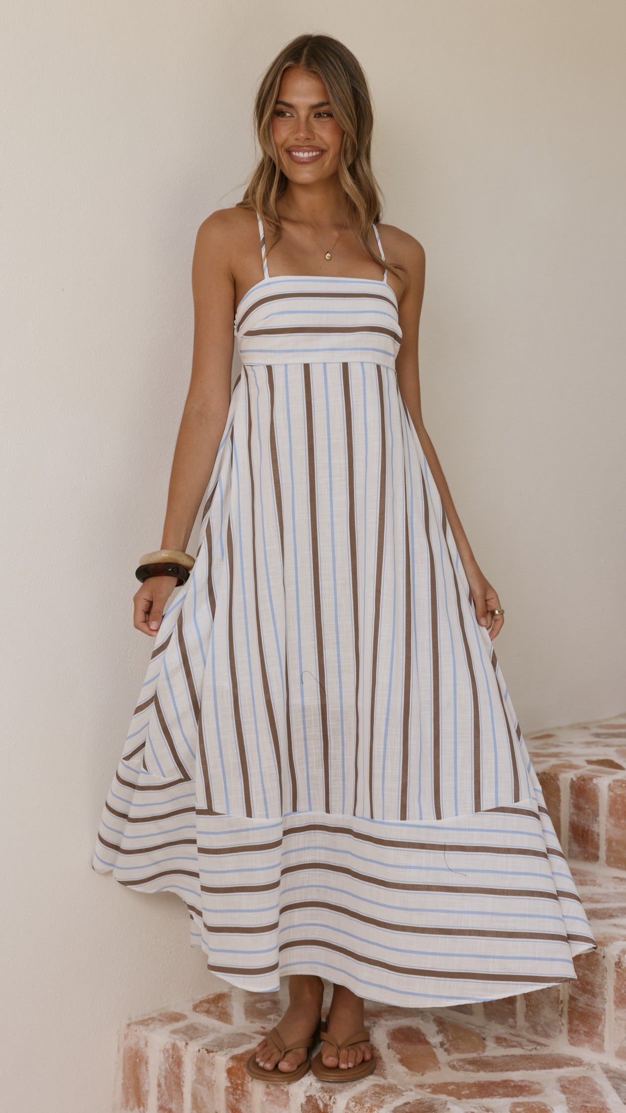 Marcel Maxi Dress - Choc/Blue Stripe - Billy J