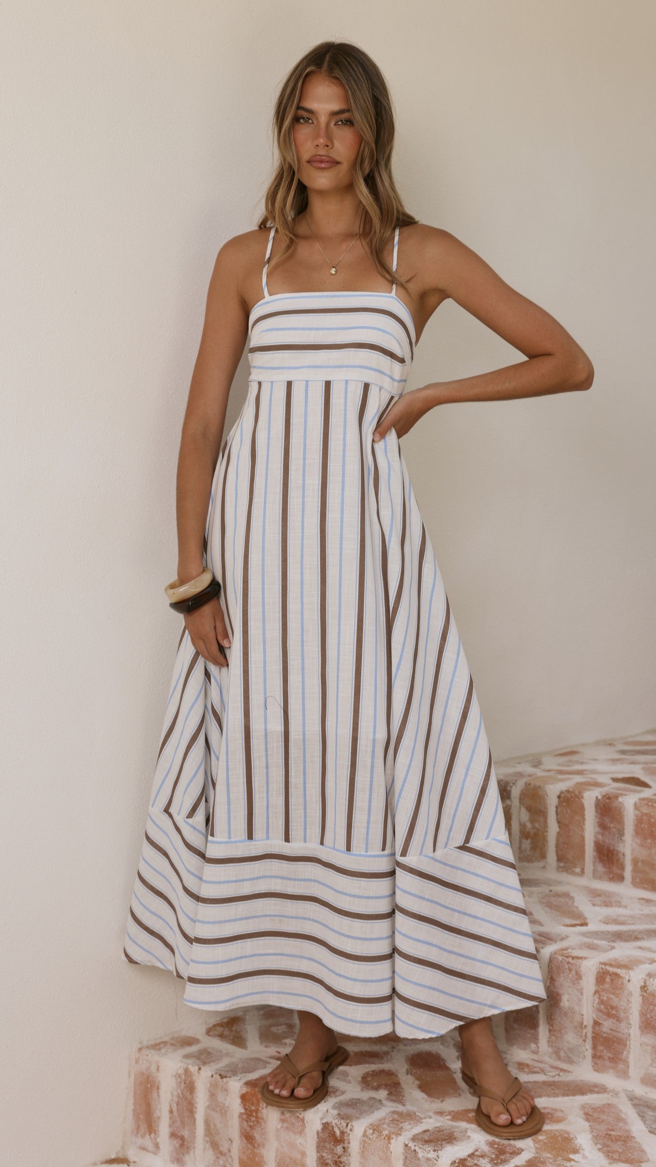 Marcel Maxi Dress - Choc/Blue Stripe - Billy J