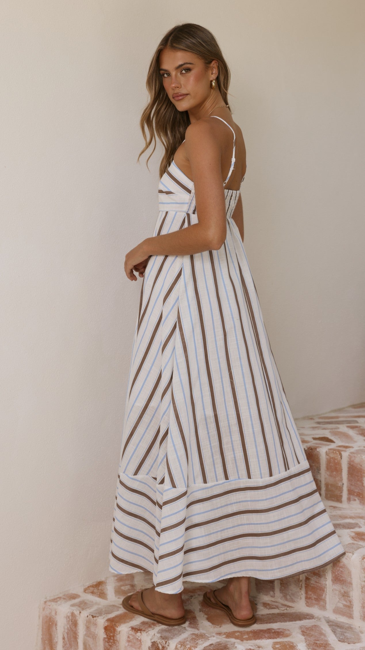 Marcel Maxi Dress - Choc/Blue Stripe - Billy J