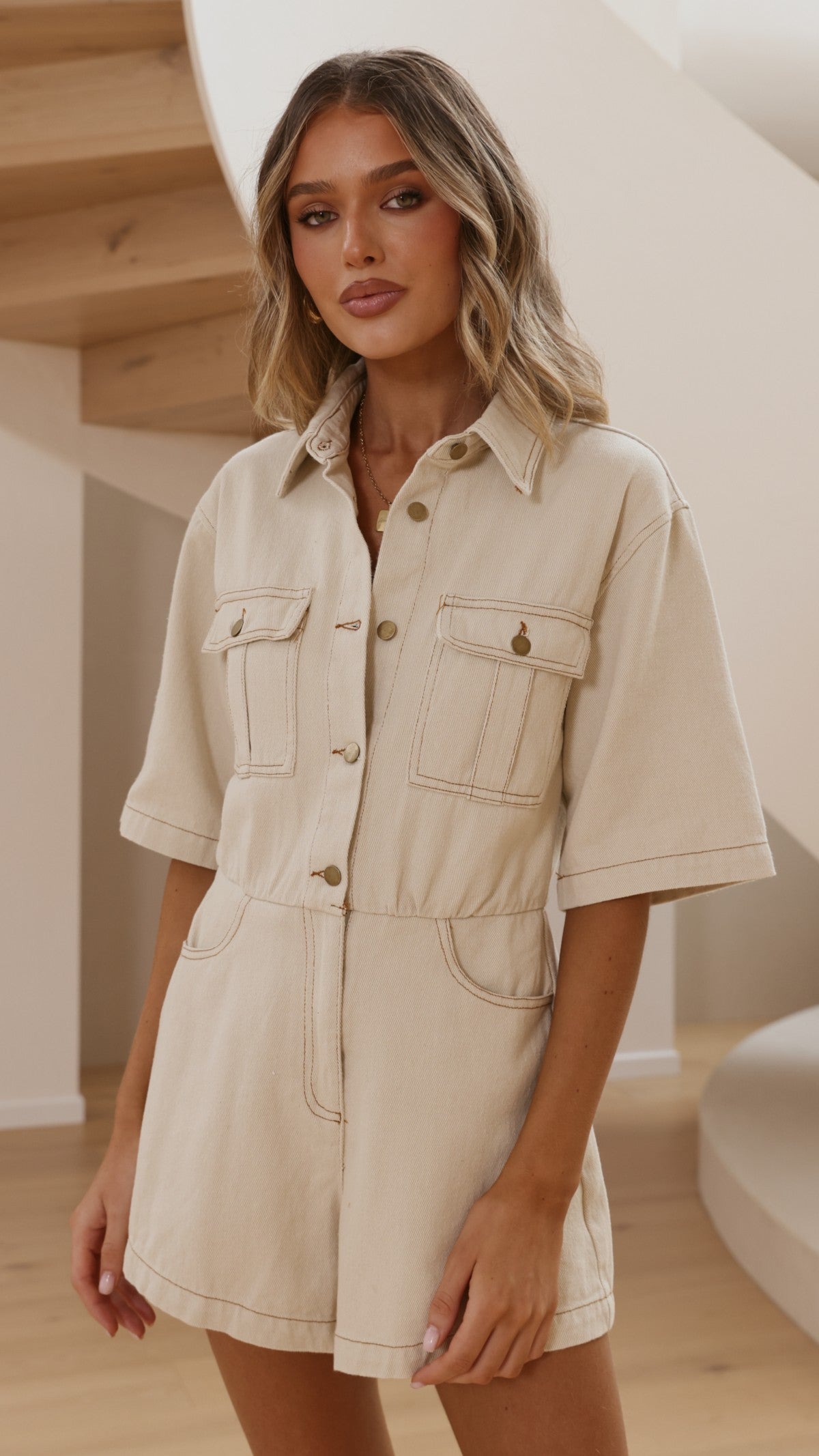 Rayla Denim Playsuit - Oat - Billy J