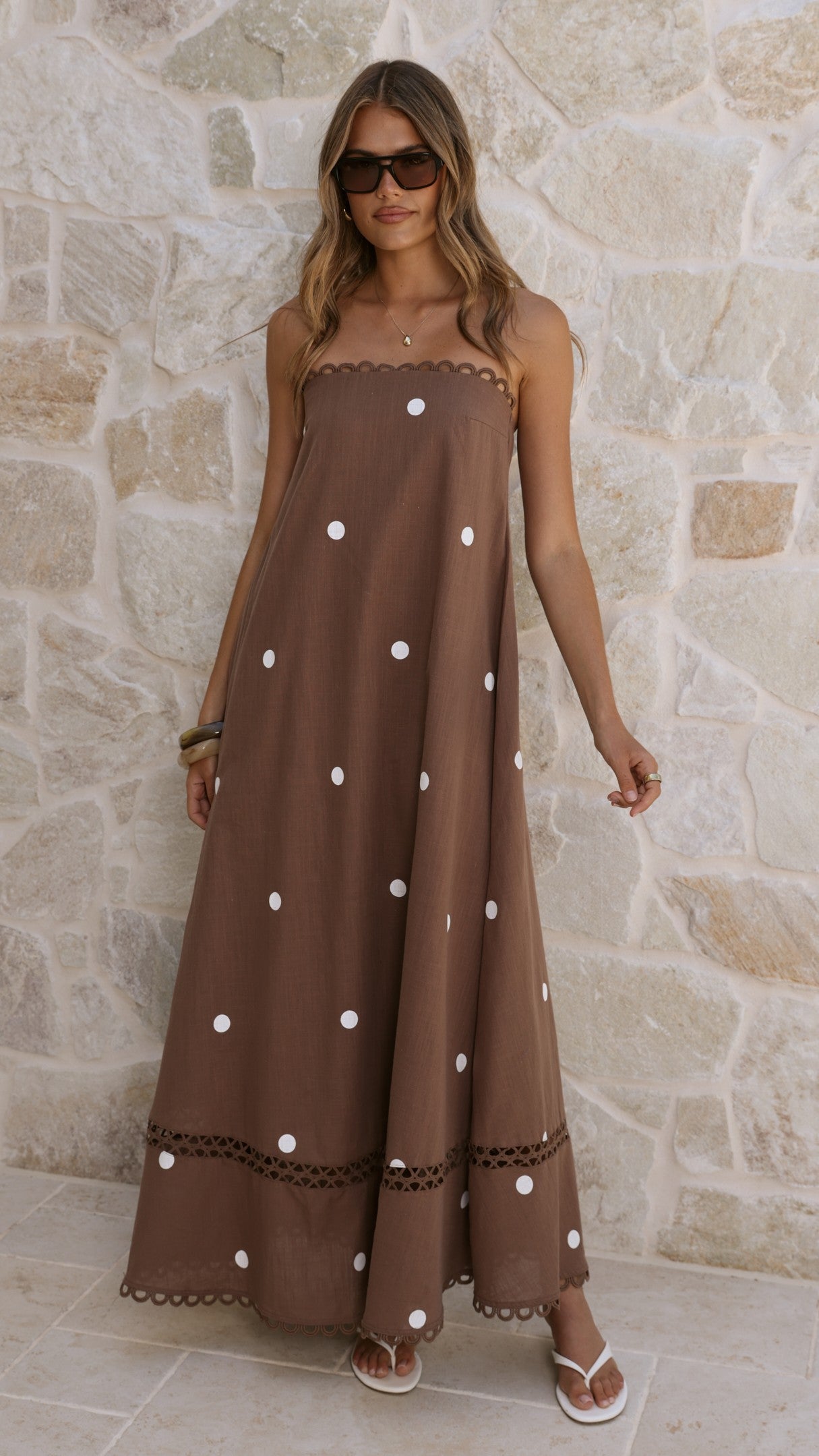 Sandra Maxi Dress - Chocolate/White Polka - Billy J