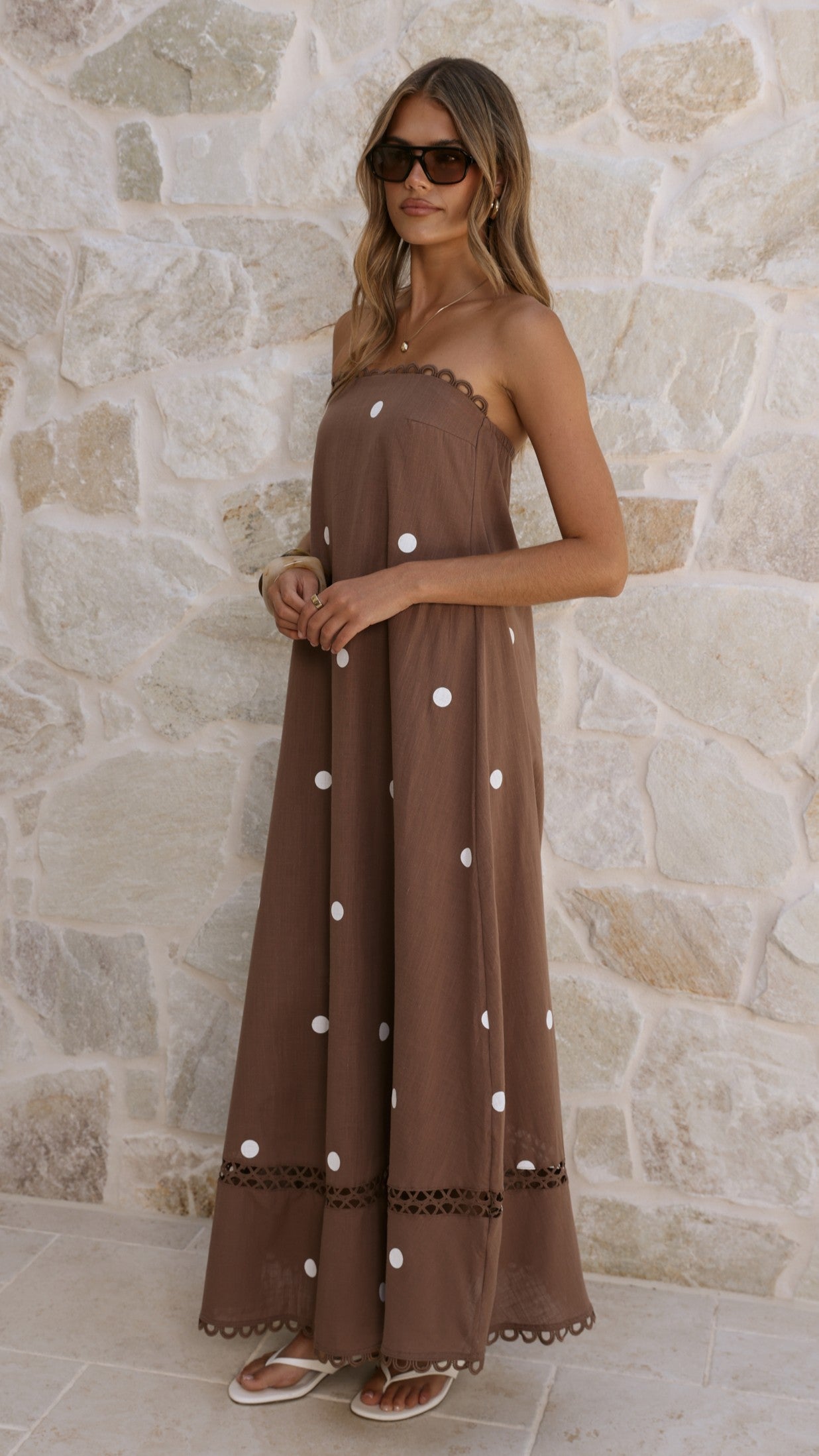 Sandra Maxi Dress - Chocolate/White Polka - Billy J