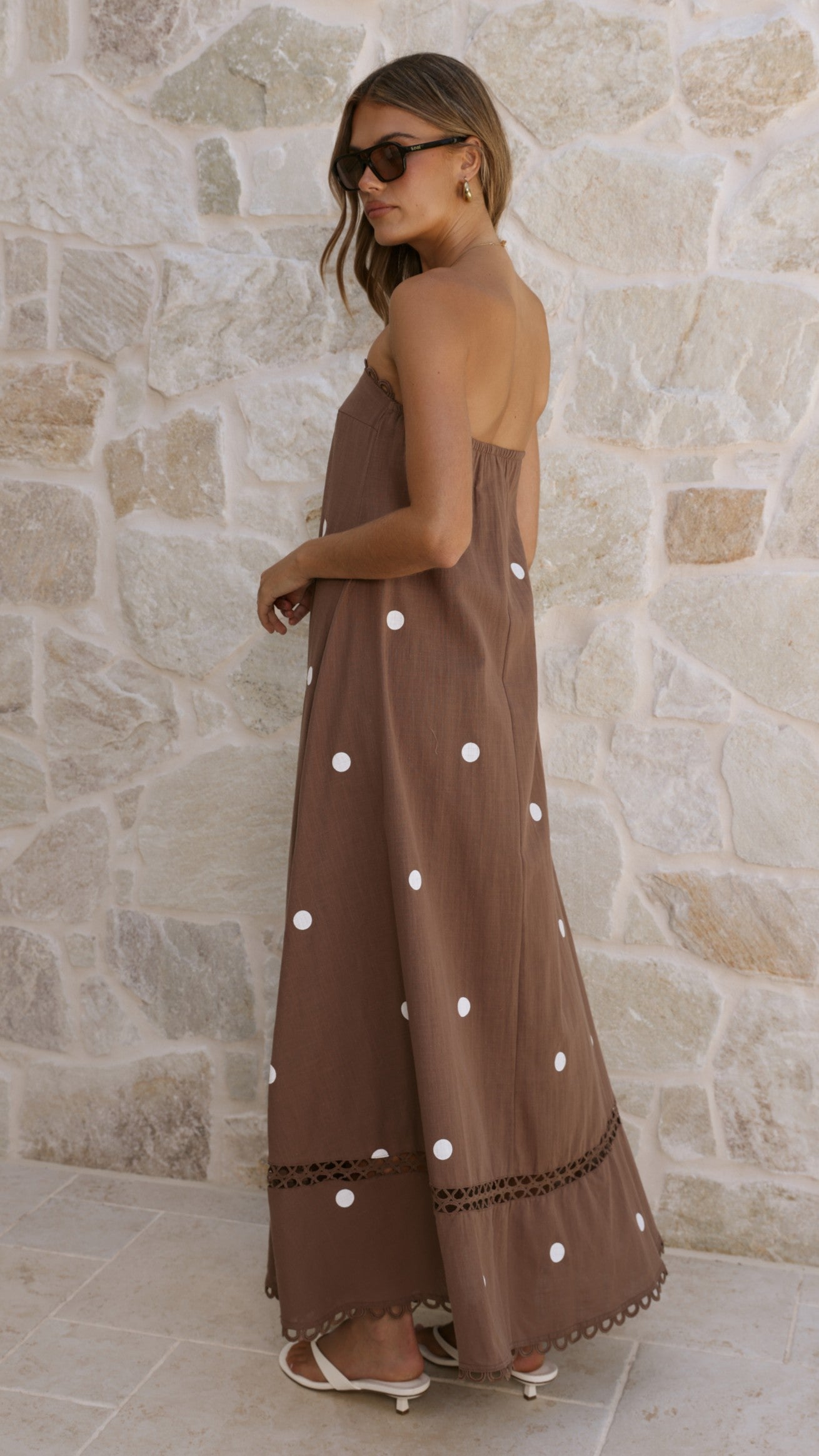 Sandra Maxi Dress - Chocolate/White Polka - Billy J