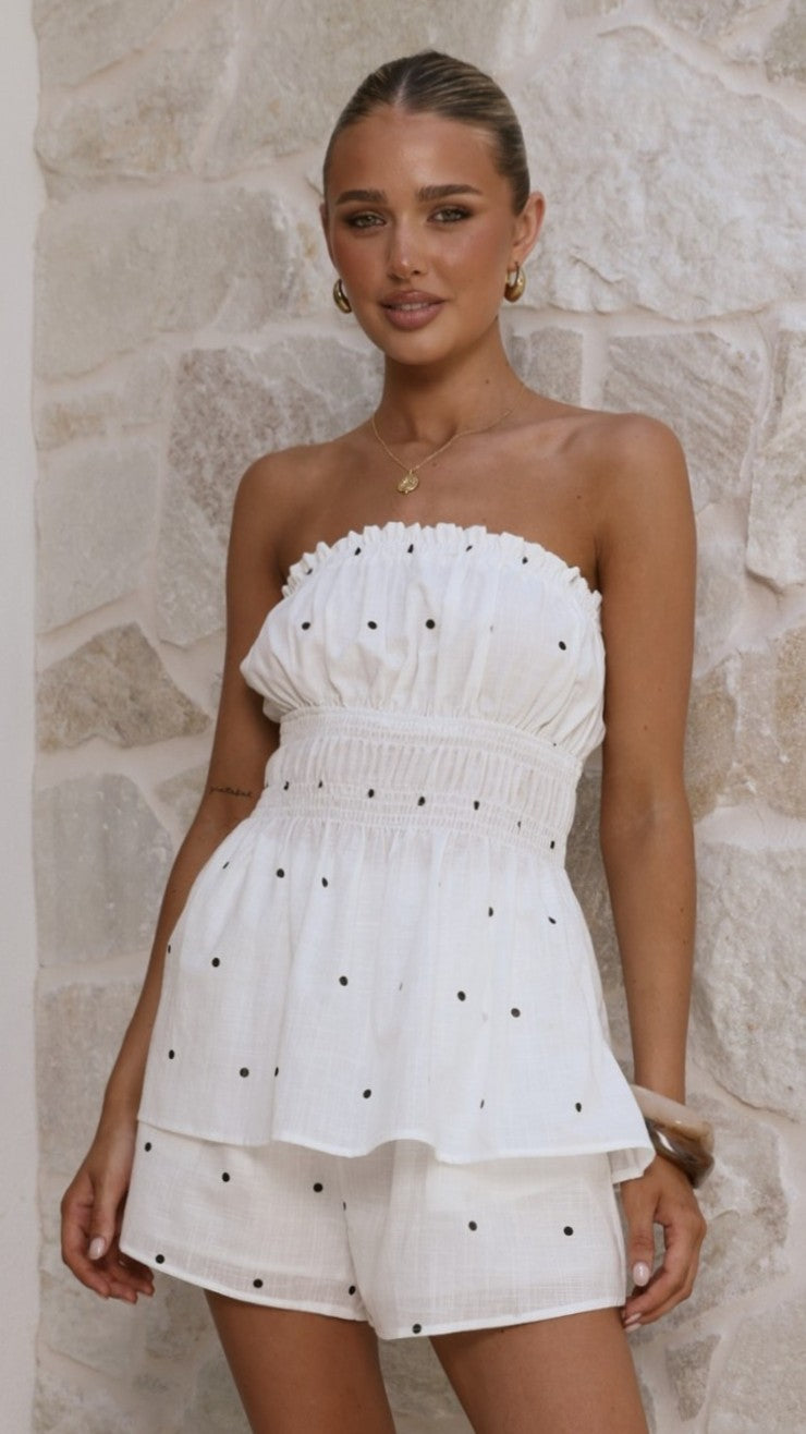 Ziva Strapless Top and Shorts Set - White Polka - Billy J