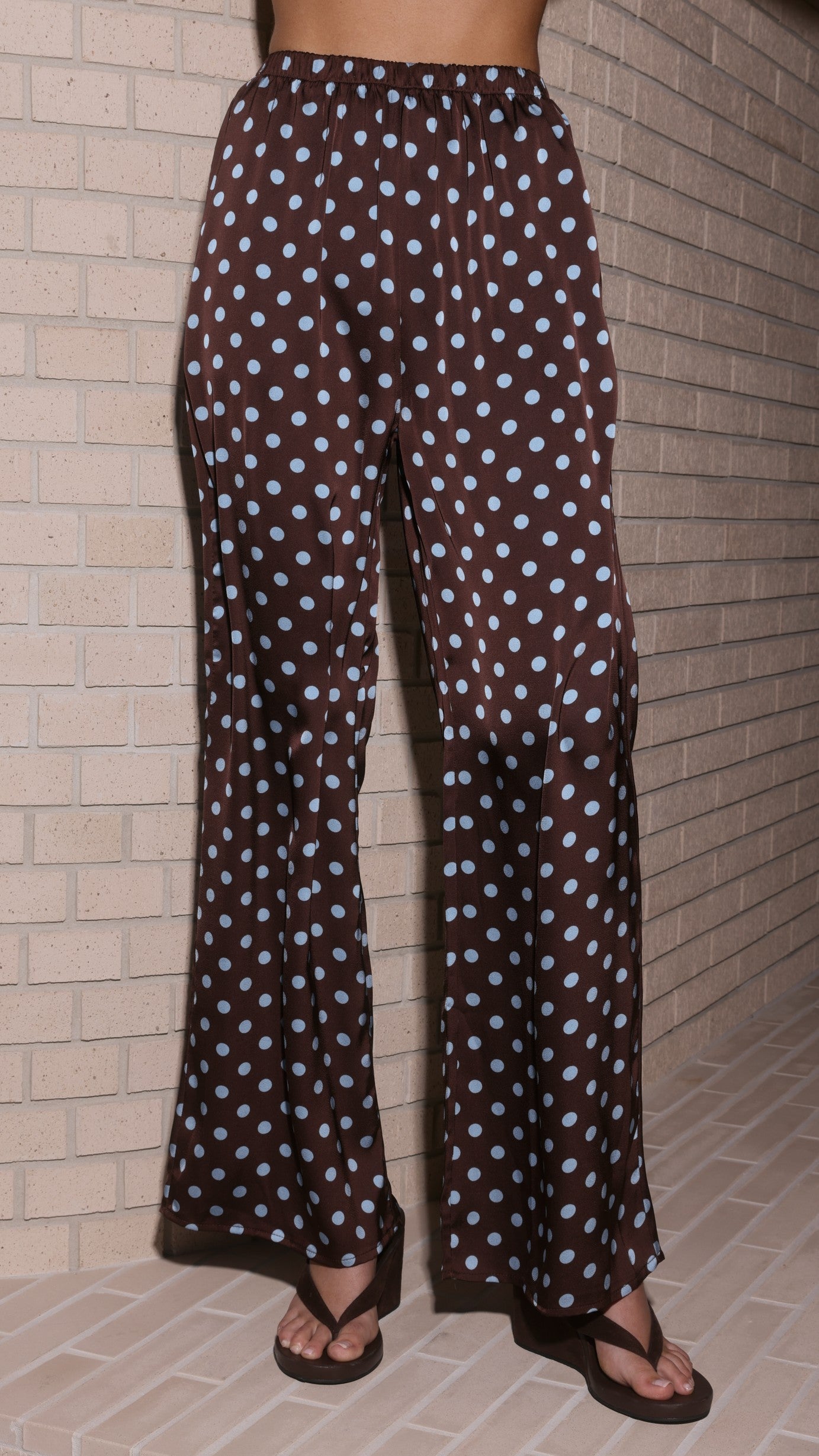 Liana Off Shoulder Top & Pants Set - Choc/Blue Polka Dot - Billy J