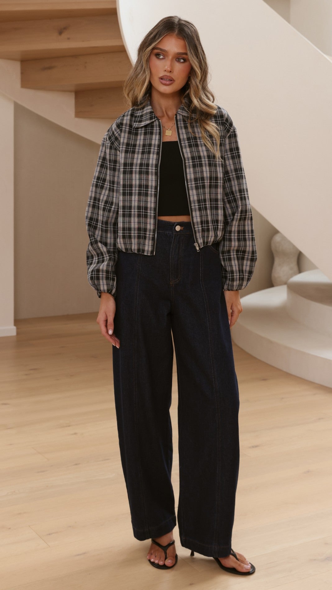 Brax Bomber Jacket - Black/Beige Plaid - Billy J