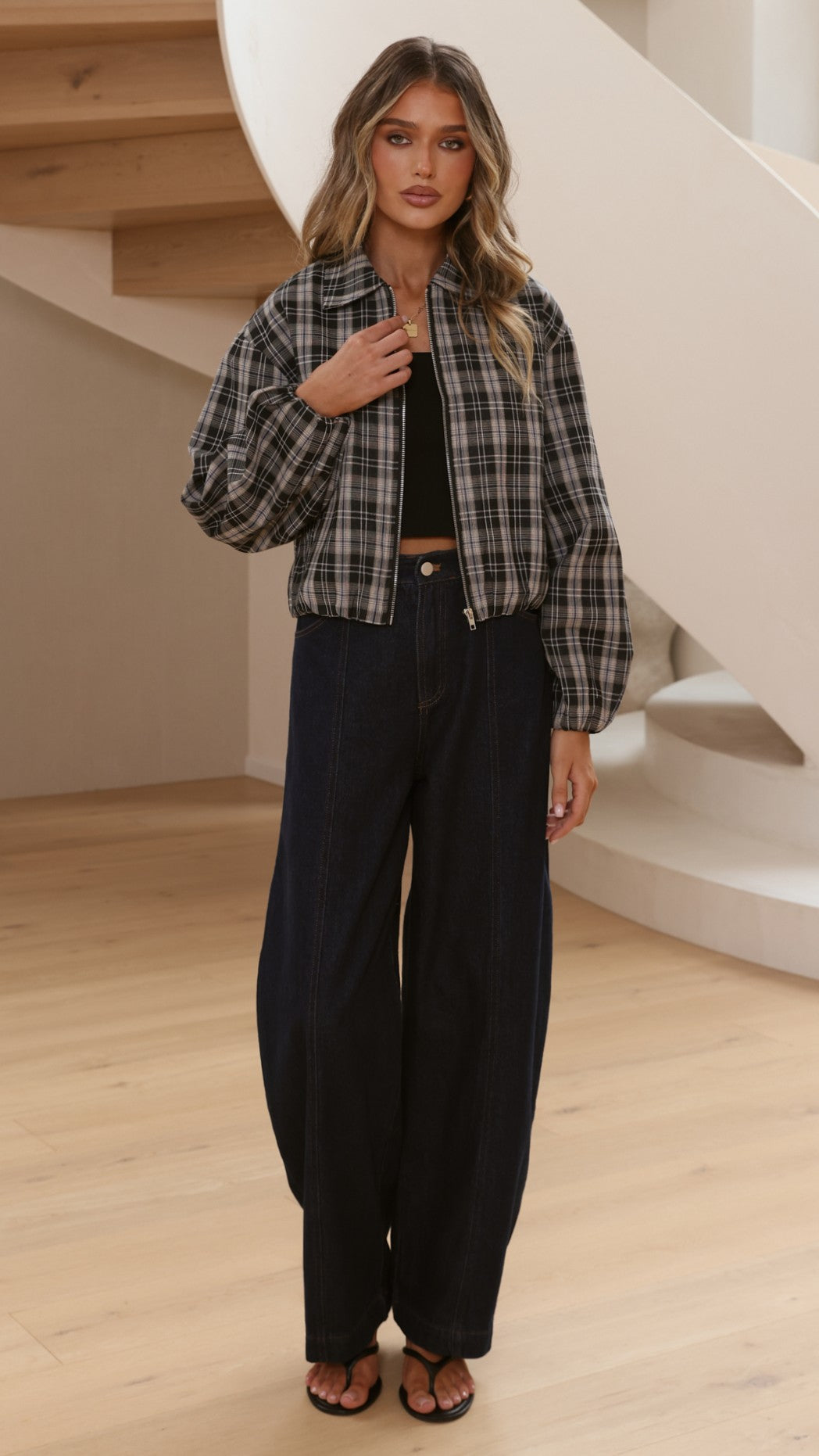 Brax Bomber Jacket - Black/Beige Plaid - Billy J