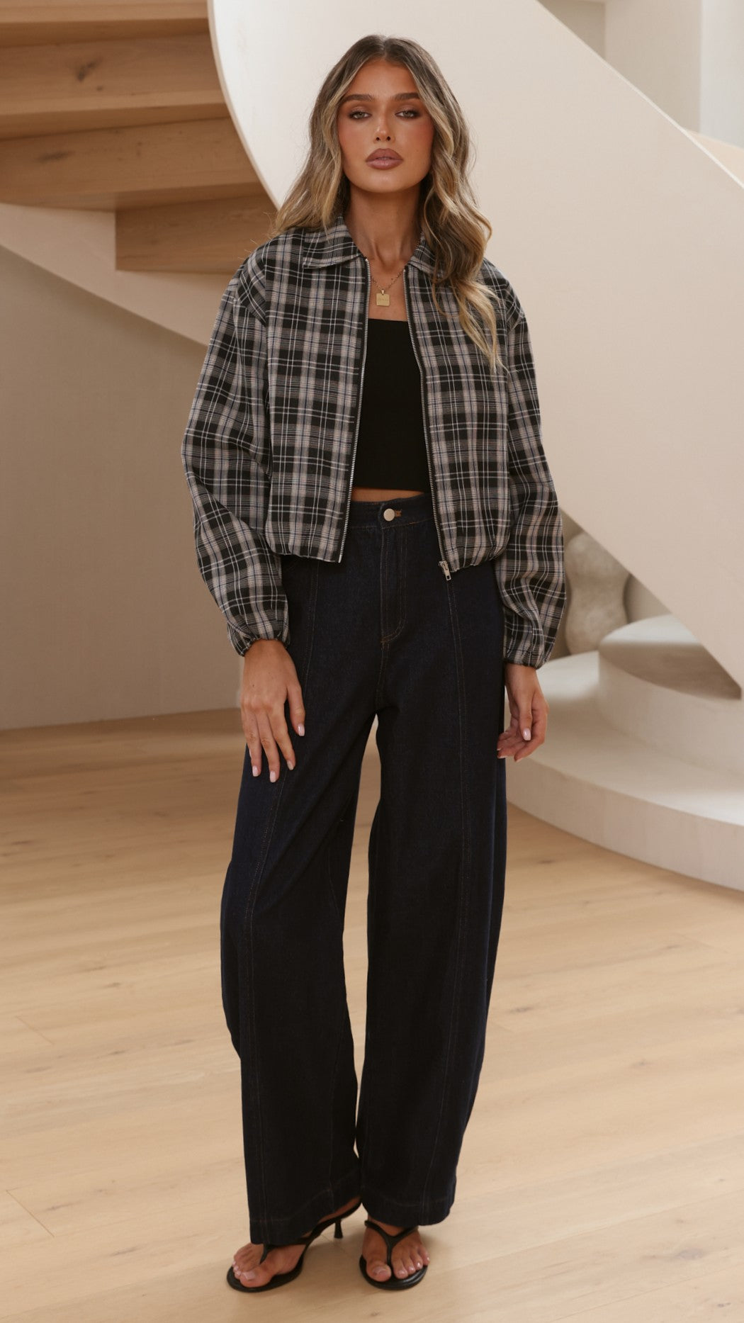 Brax Bomber Jacket - Black/Beige Plaid - Billy J