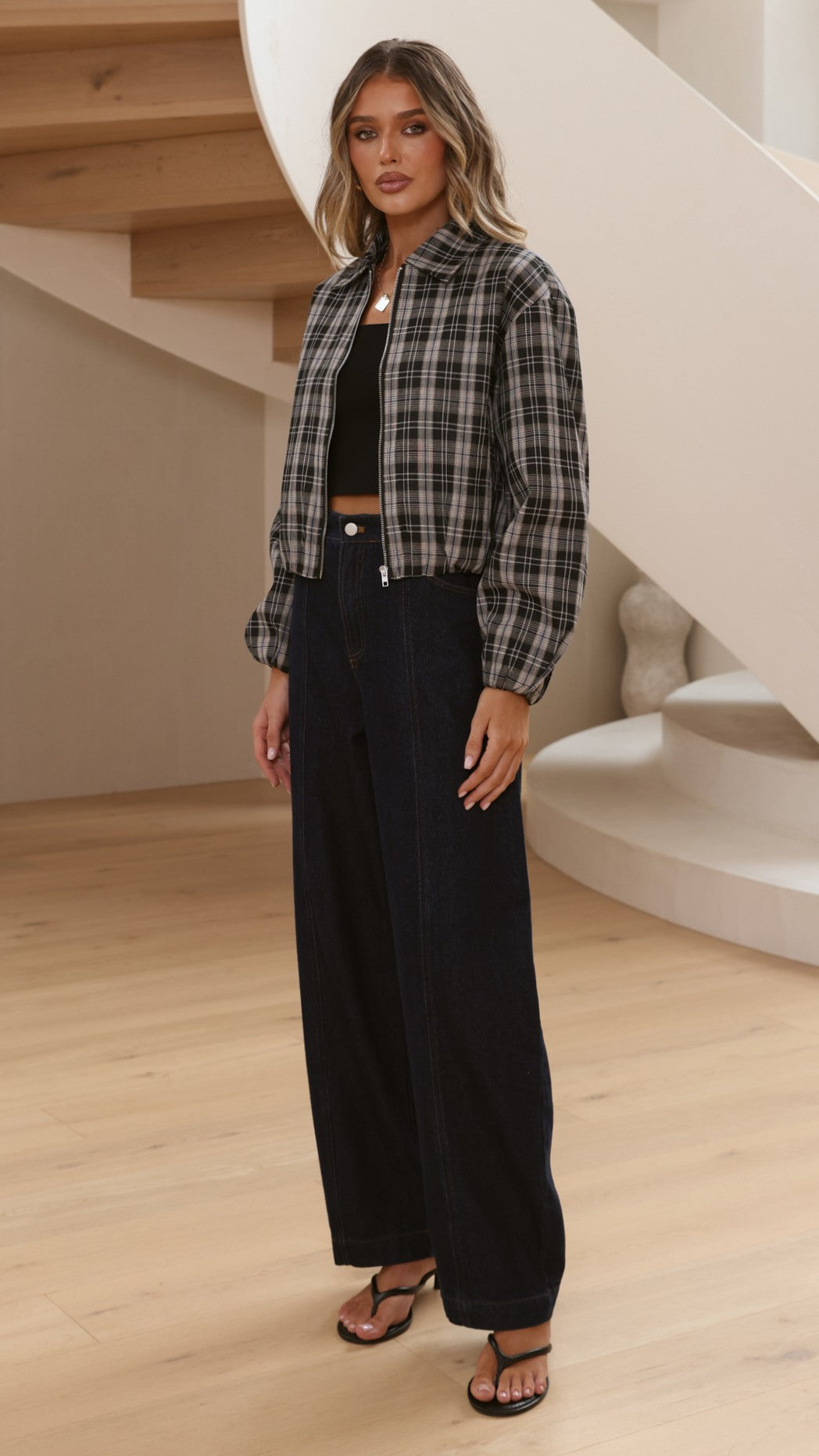 Brax Bomber Jacket - Black/Beige Plaid - Billy J