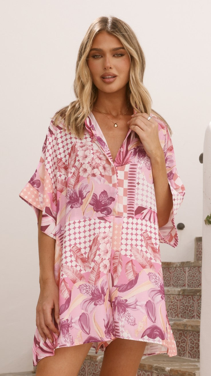 Farrah Playsuit - Pink Abstract - Billy J