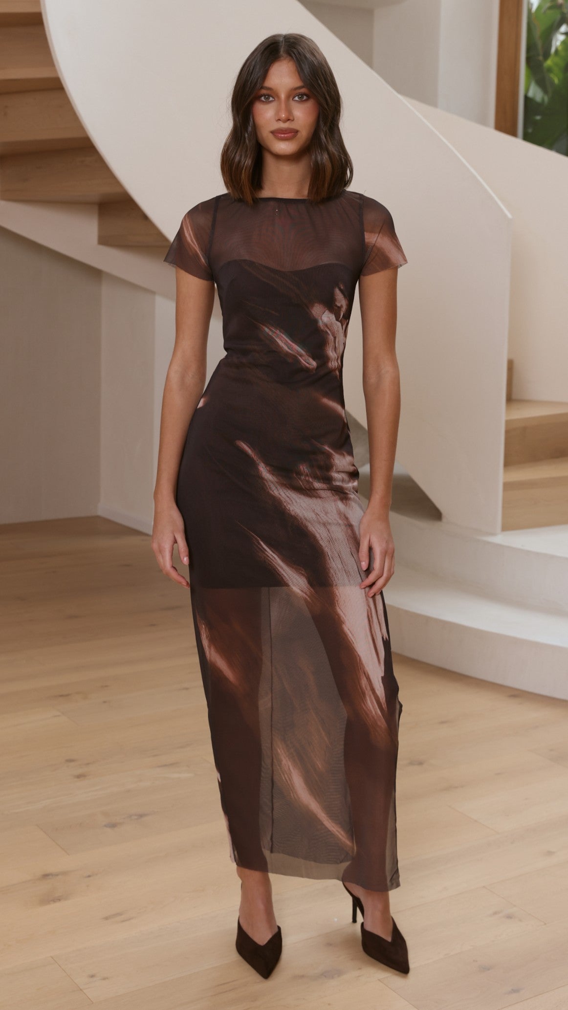 Pia Sheer Maxi Dress - Cocoa Ochre - Billy J