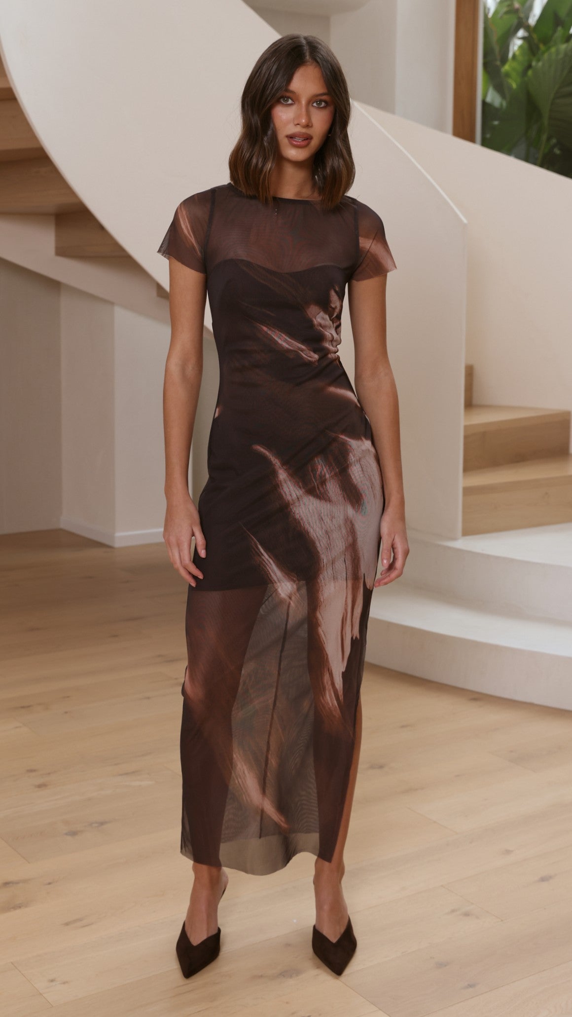 Pia Sheer Maxi Dress - Cocoa Ochre - Billy J