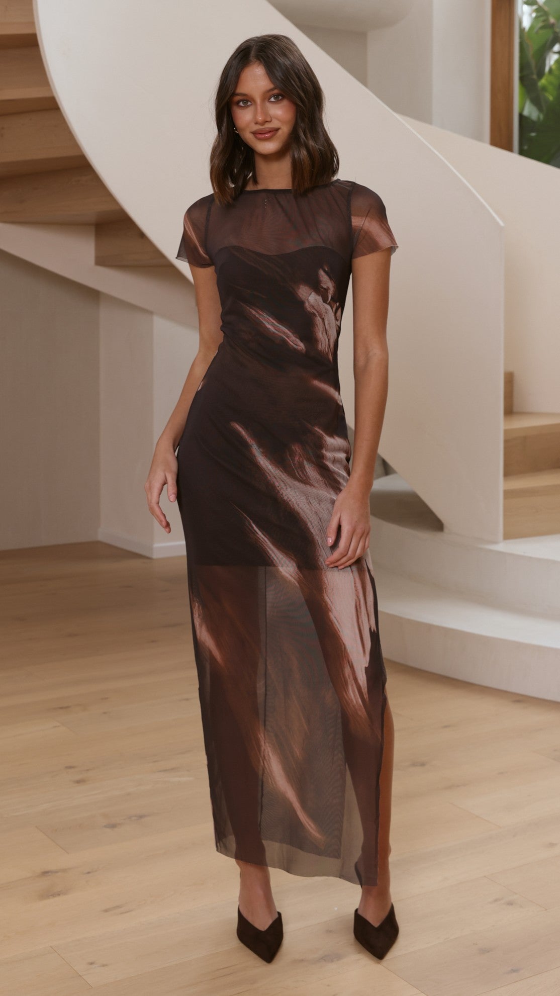 Pia Sheer Maxi Dress - Cocoa Ochre - Billy J