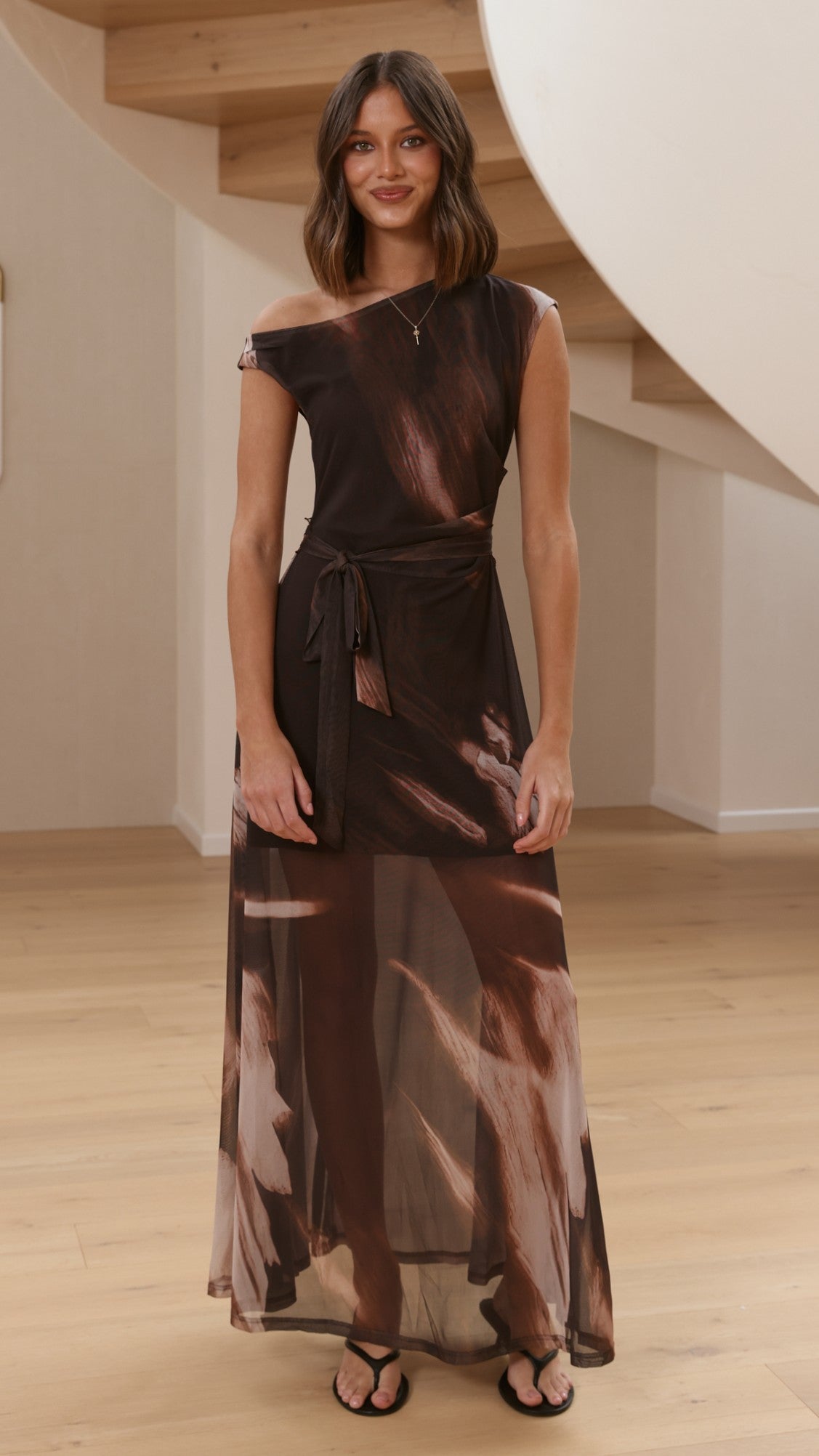 Gemma Sheer Maxi Dress - Cocoa Ochre - Billy J