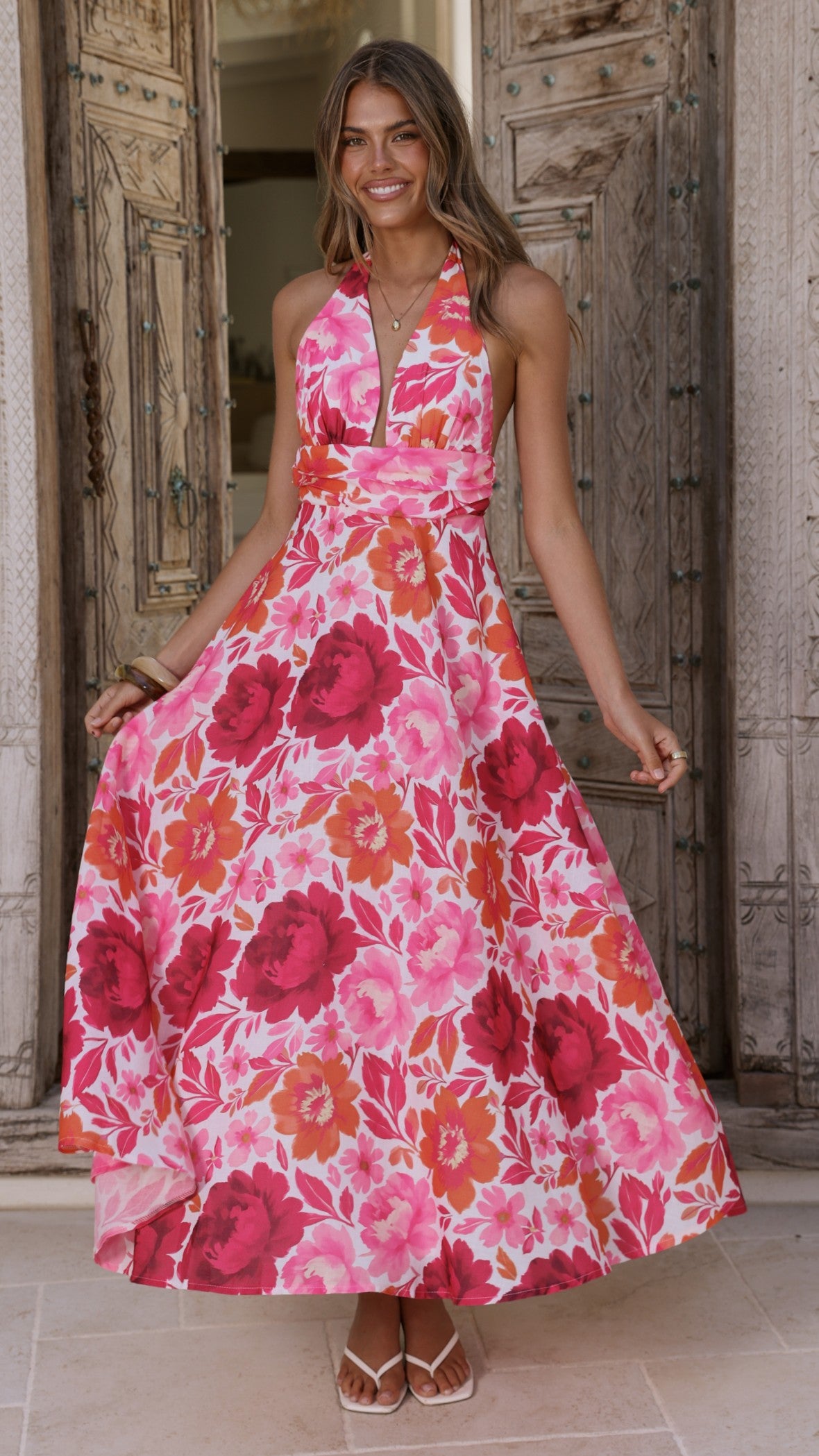 Anara Maxi Dress - Pink Floral - Billy J