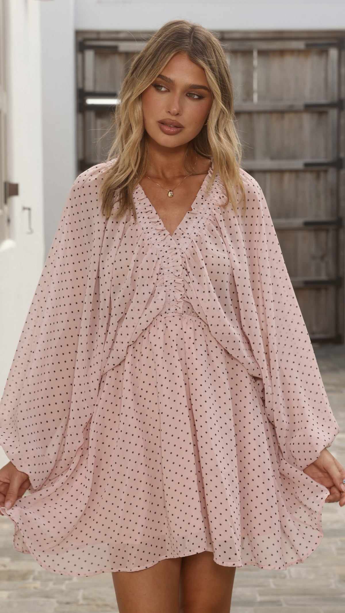 Marzie Mini Dress - Light Pink Polka - Billy J