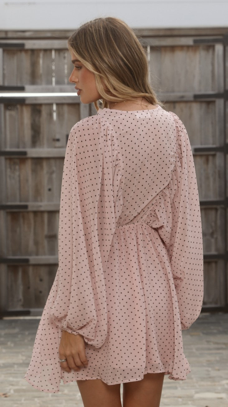Marzie Mini Dress - Light Pink Polka - Billy J