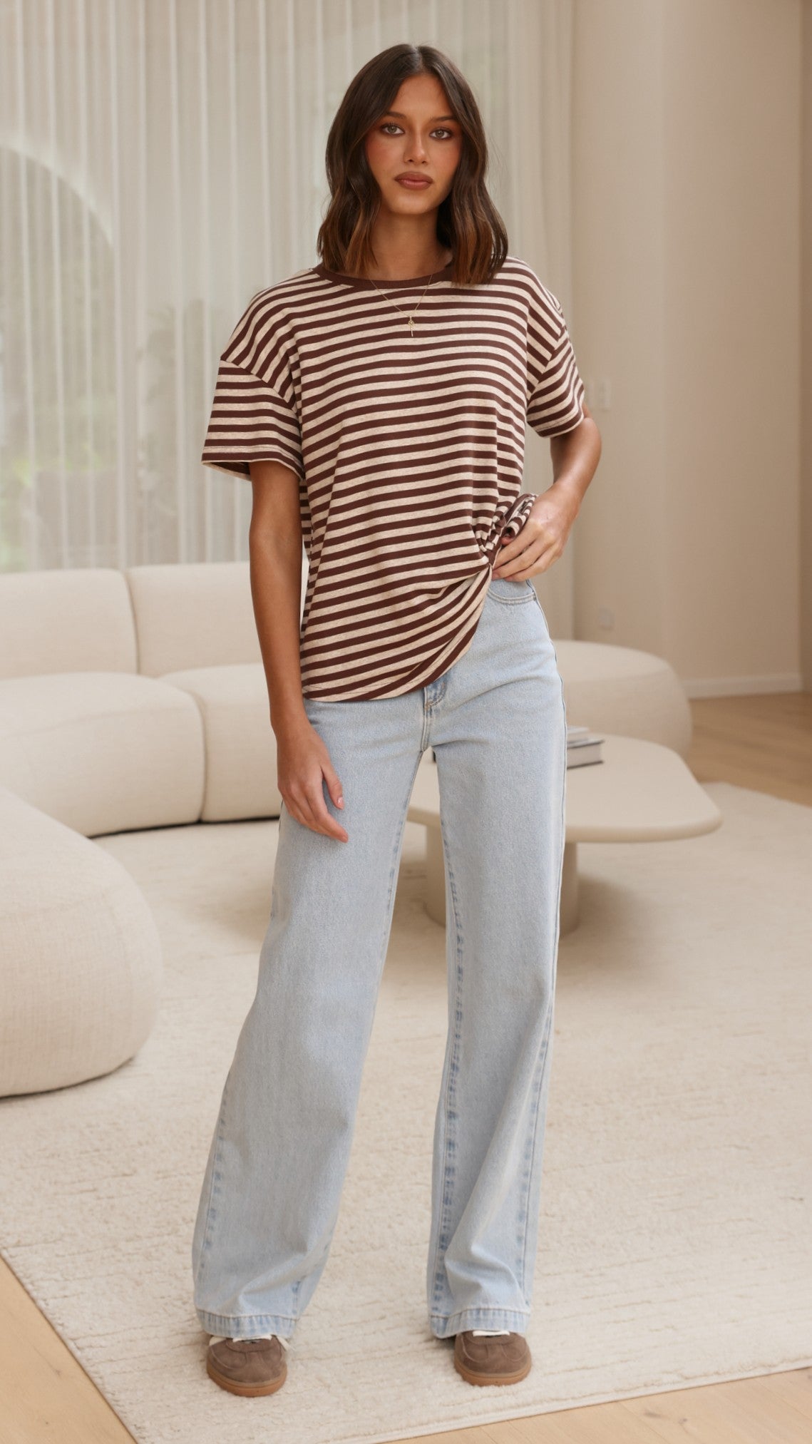 Clara Tee - Brown/Beige Stripe - Billy J