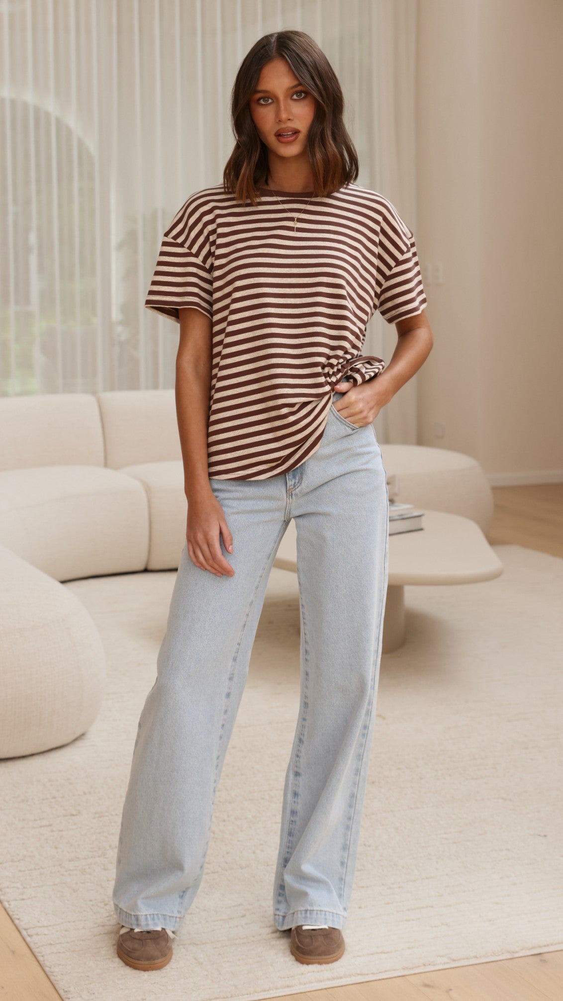 Clara Tee - Brown/Beige Stripe - Billy J