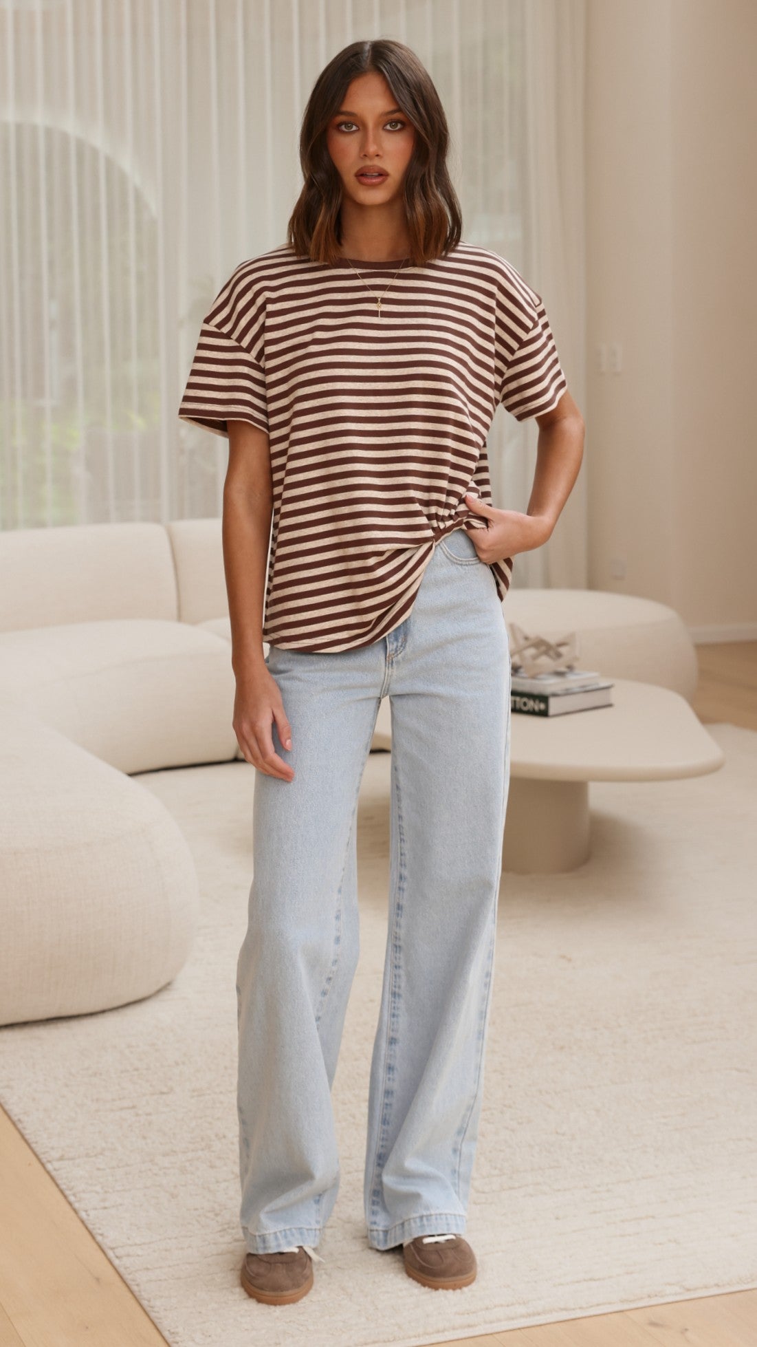 Clara Tee - Brown/Beige Stripe - Billy J