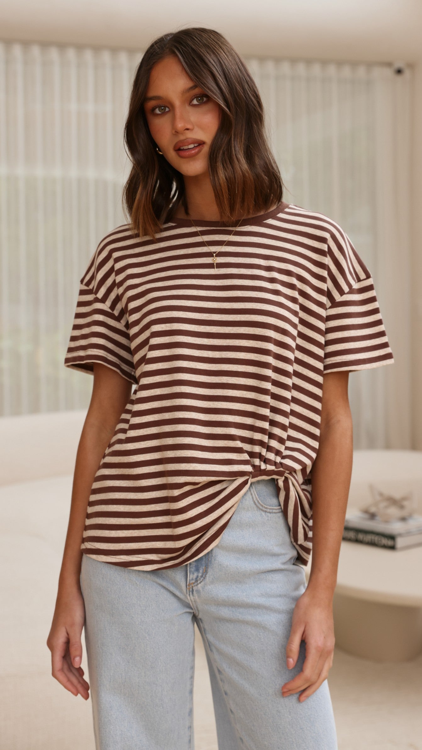 Clara Tee - Brown/Beige Stripe - Billy J