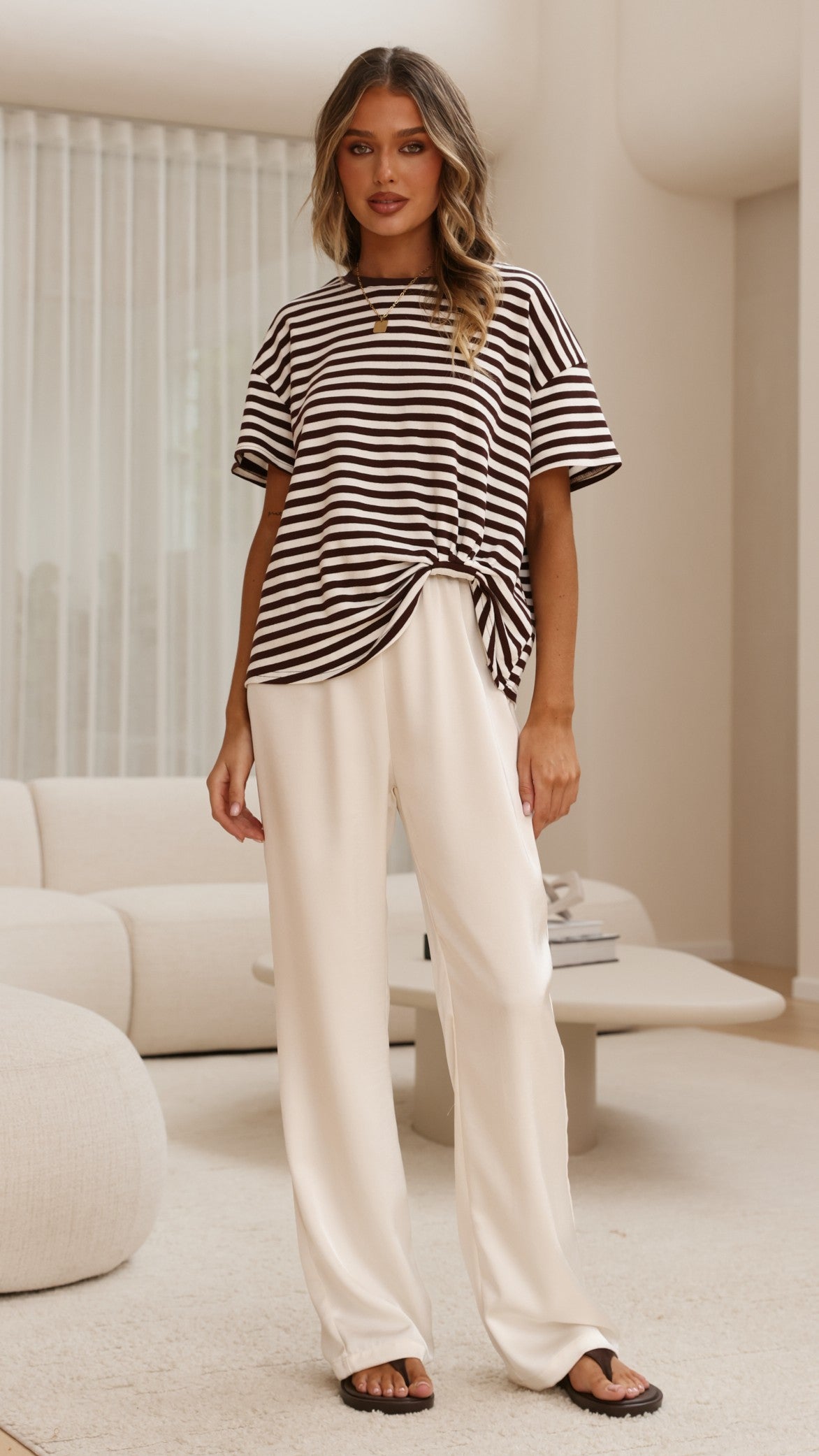 Clara Tee - Choc/White Stripe - Billy J