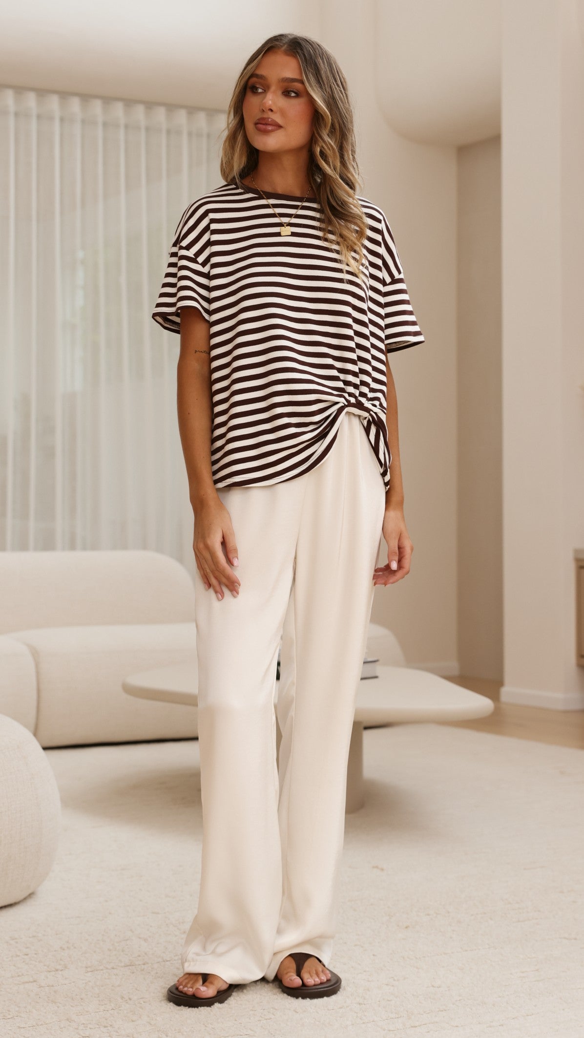 Clara Tee - Choc/White Stripe - Billy J