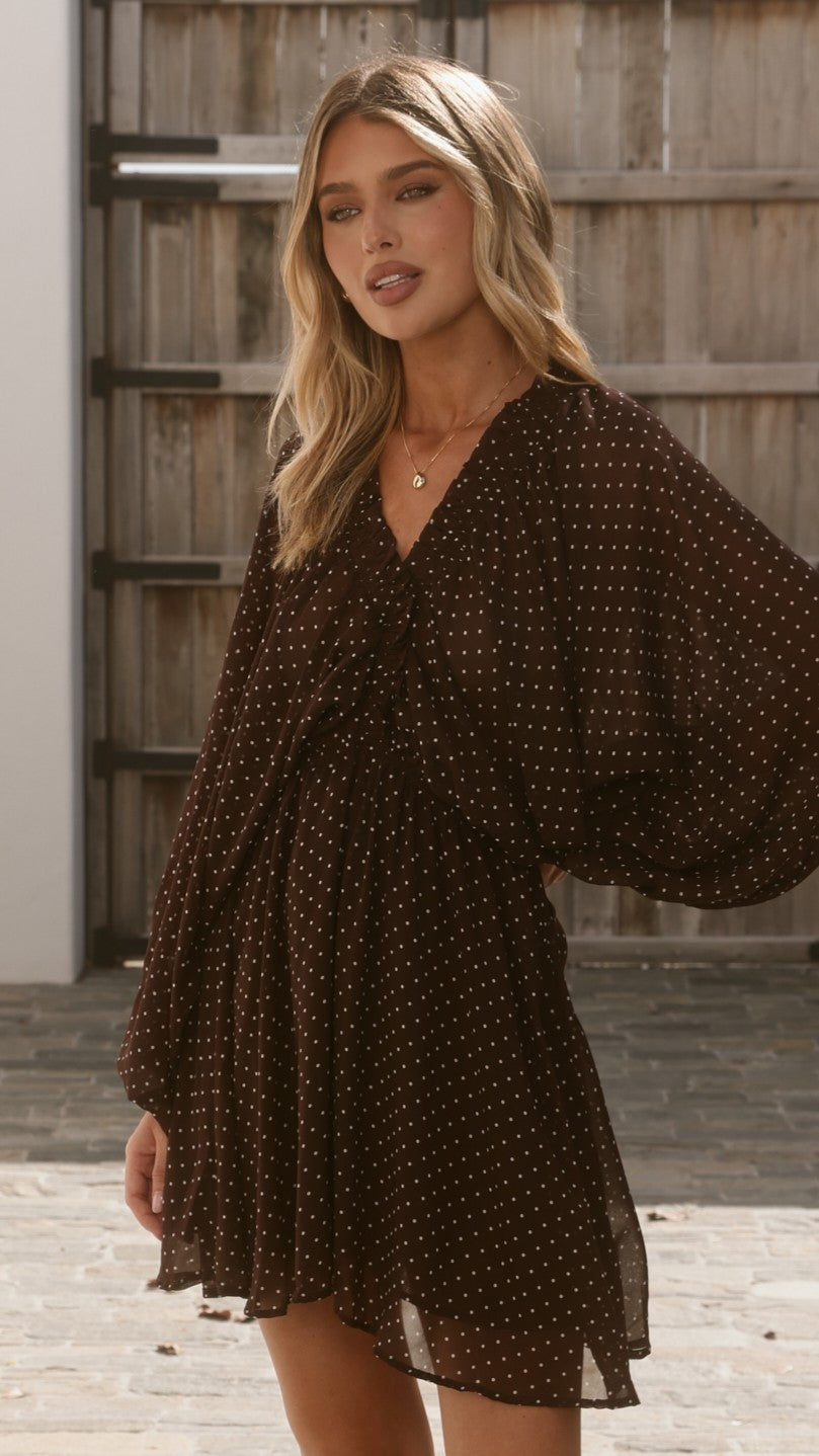 Marzie Mini Dress - Chocolate Polka