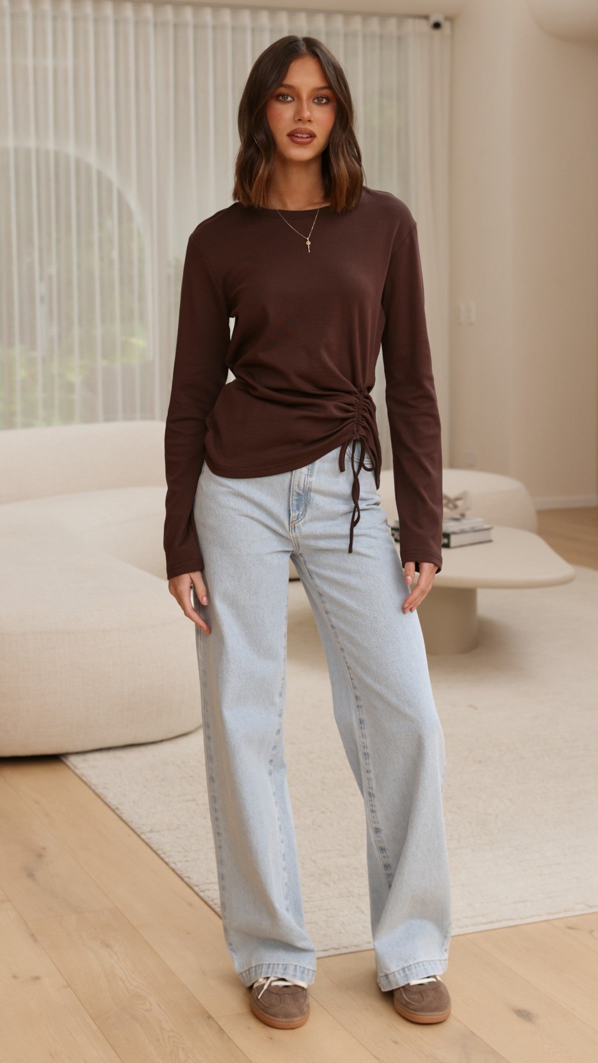Lydia Long Sleeve Top - Chocolate - Billy J