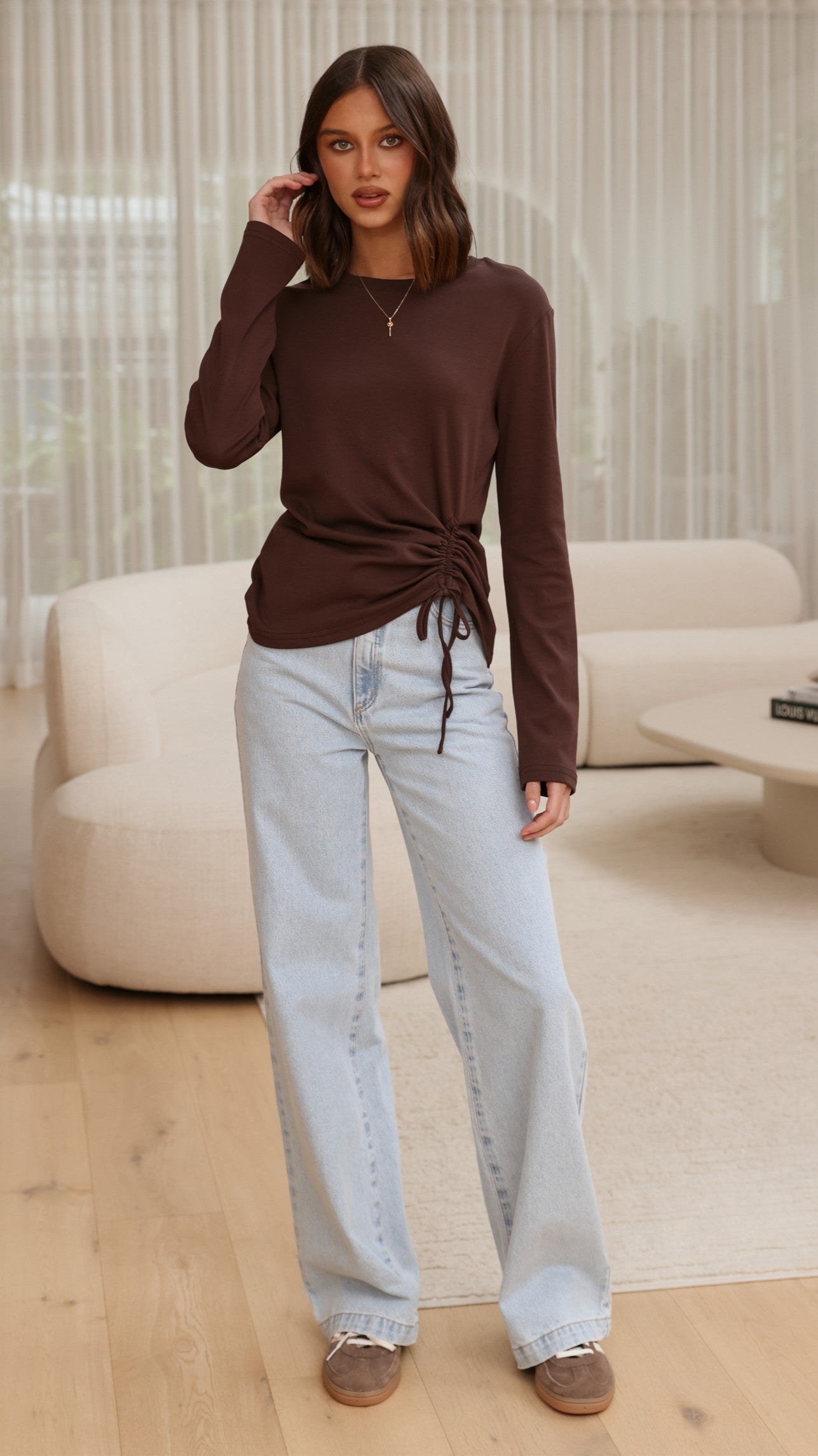 Lydia Long Sleeve Top - Chocolate - Billy J