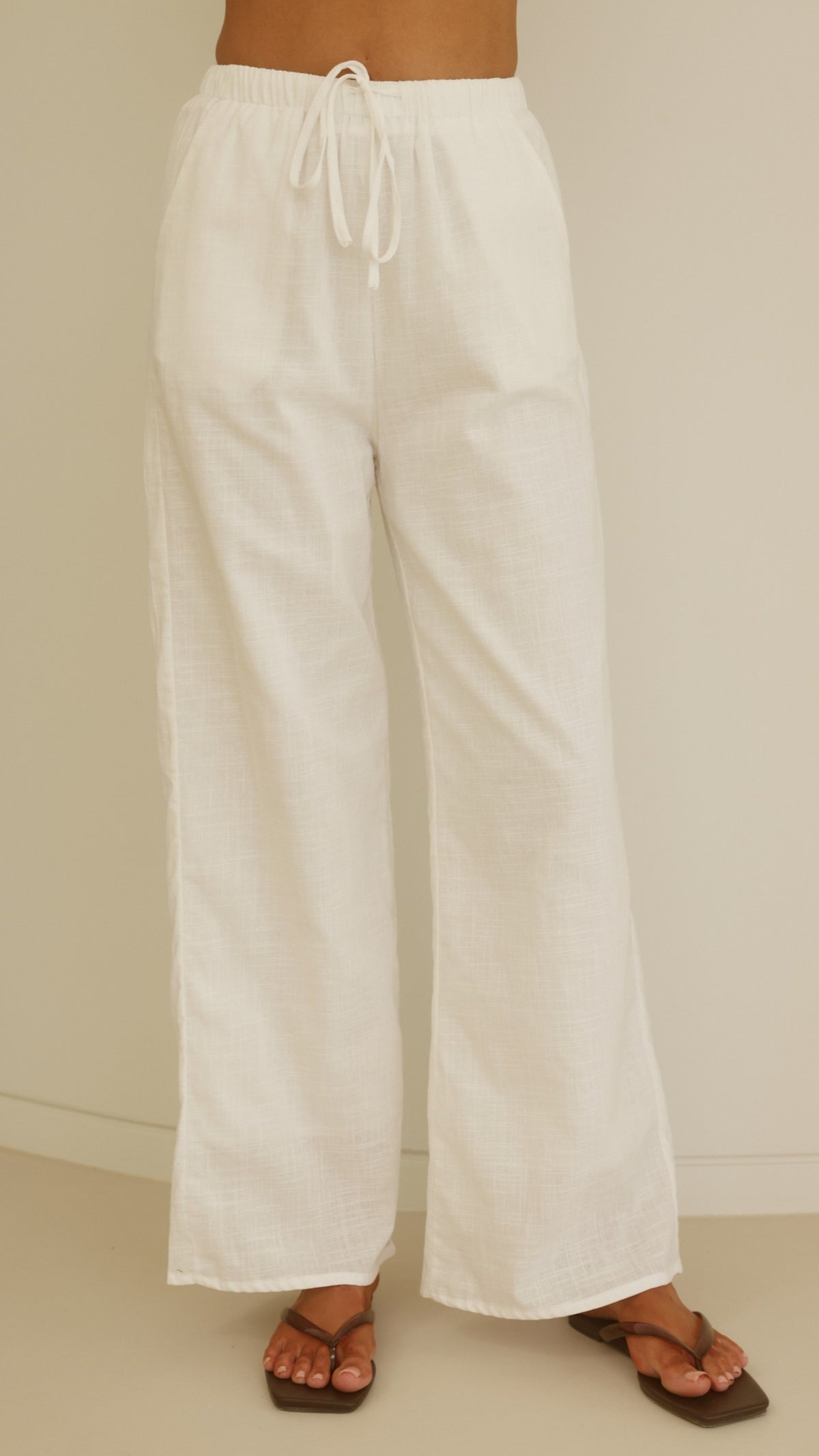 Nancia One Shoulder Fringe Top and Pants Set - White - Billy J