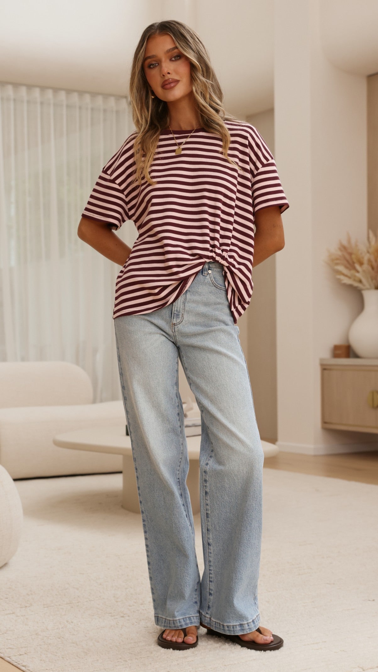Clara Tee - Burgundy/Pink Stripe - Billy J