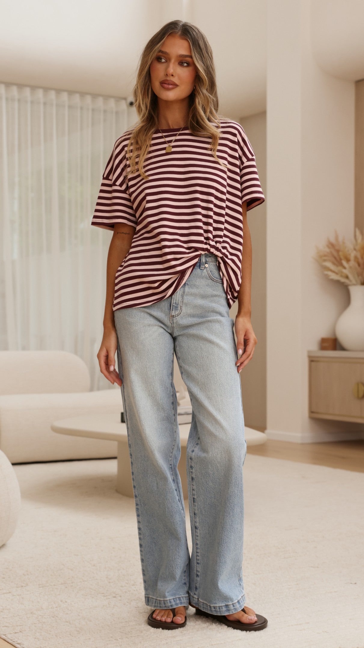 Clara Tee - Burgundy/Pink Stripe - Billy J