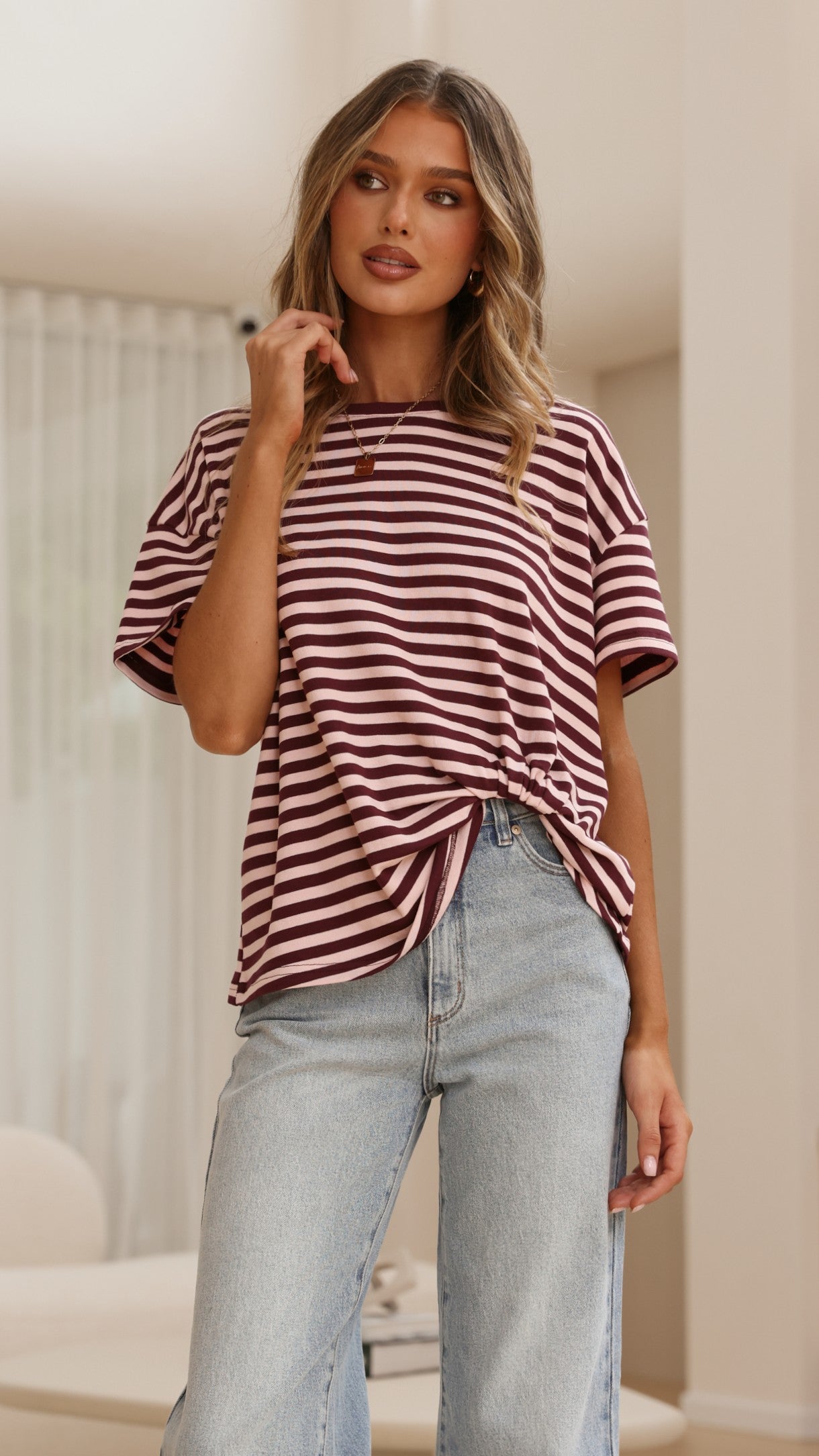 Clara Tee - Burgundy/Pink Stripe - Billy J