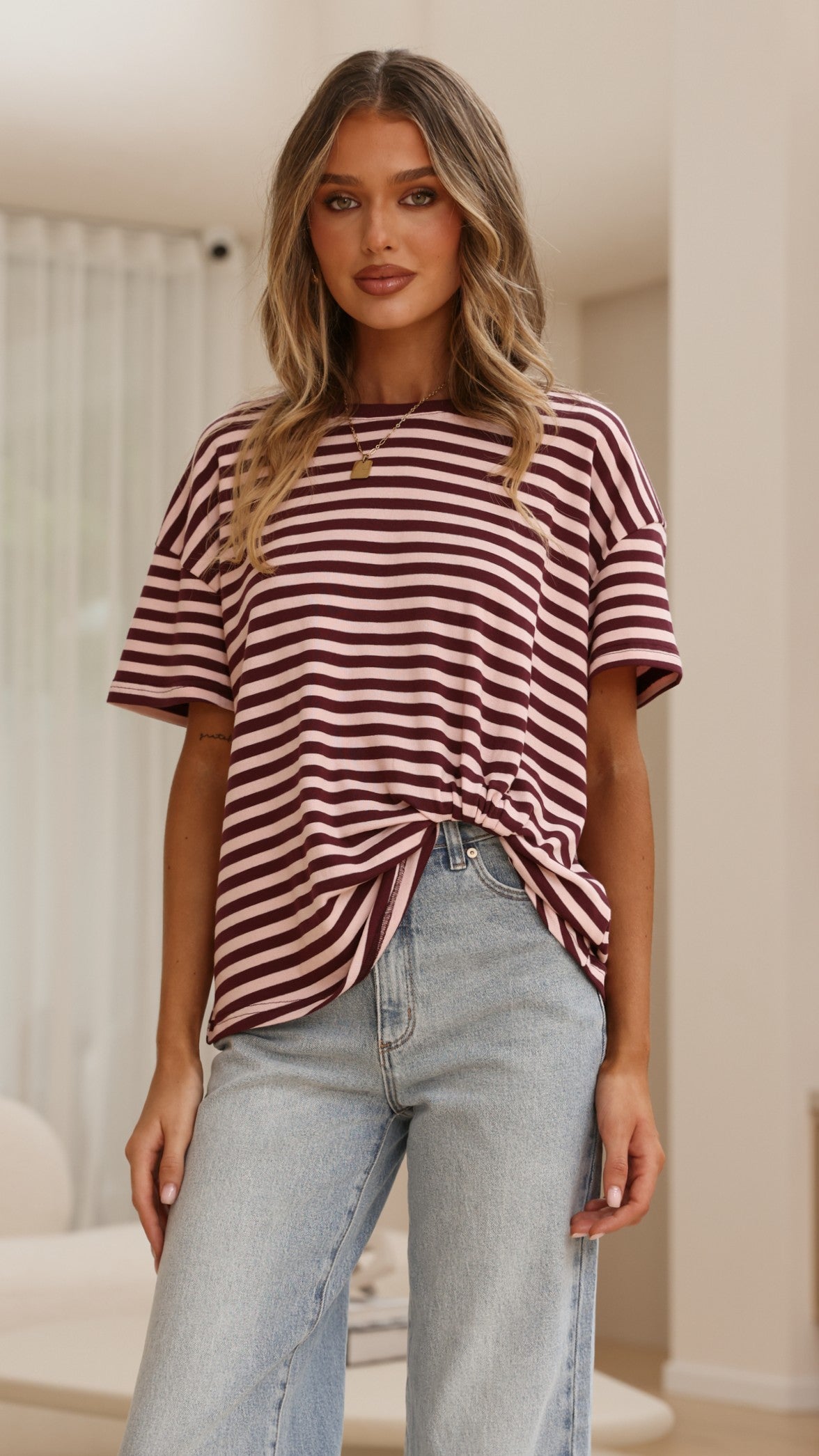 Clara Tee - Burgundy/Pink Stripe - Billy J