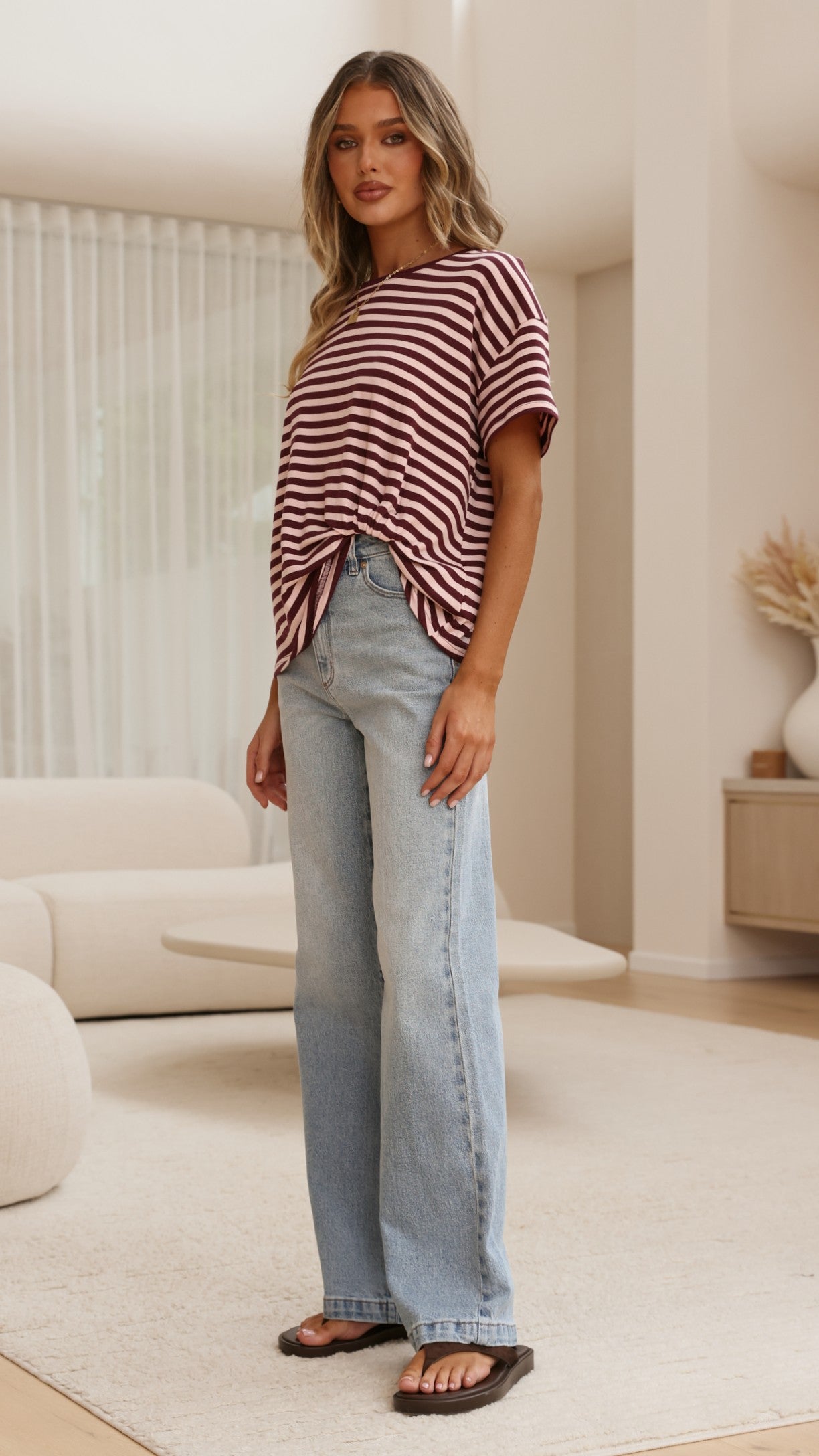Clara Tee - Burgundy/Pink Stripe - Billy J
