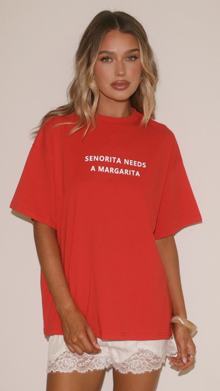 Senorita Margarita Oversized T-Shirt - Red - Billy J