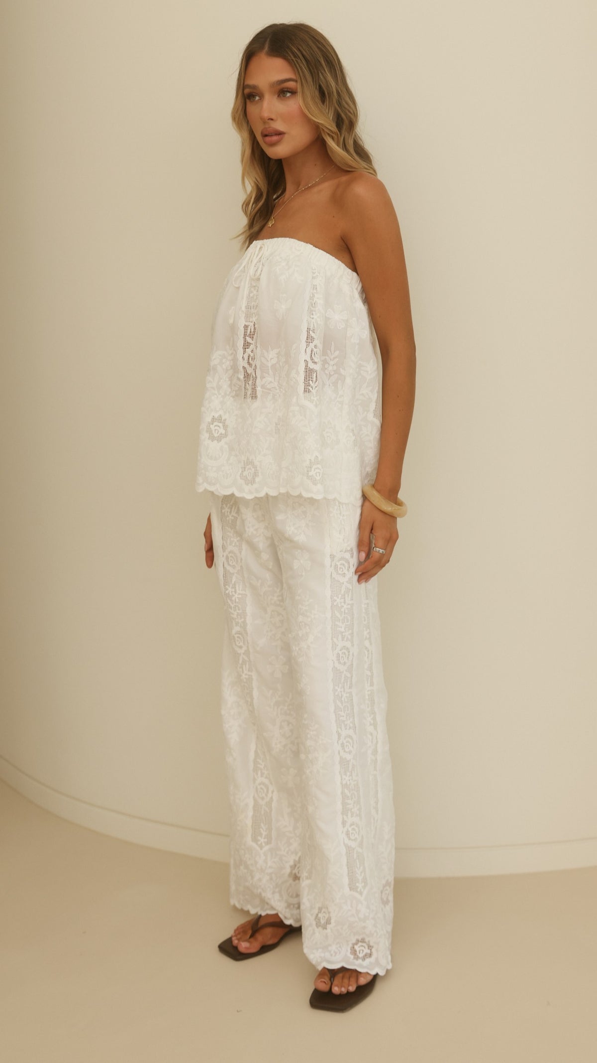 Marcie Strapless Top & Pants Set - White - Billy J