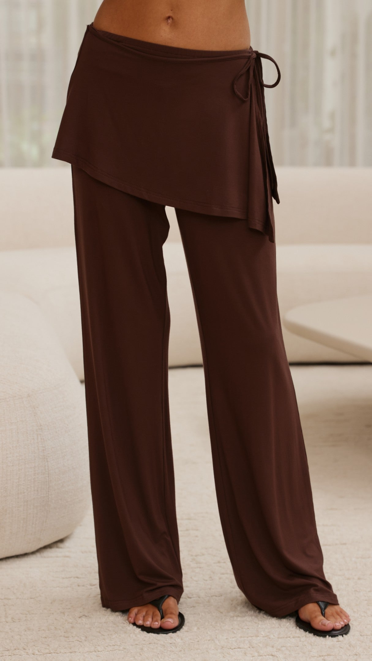 Jaxie Skirt Overlay Pants - Brown - Billy J