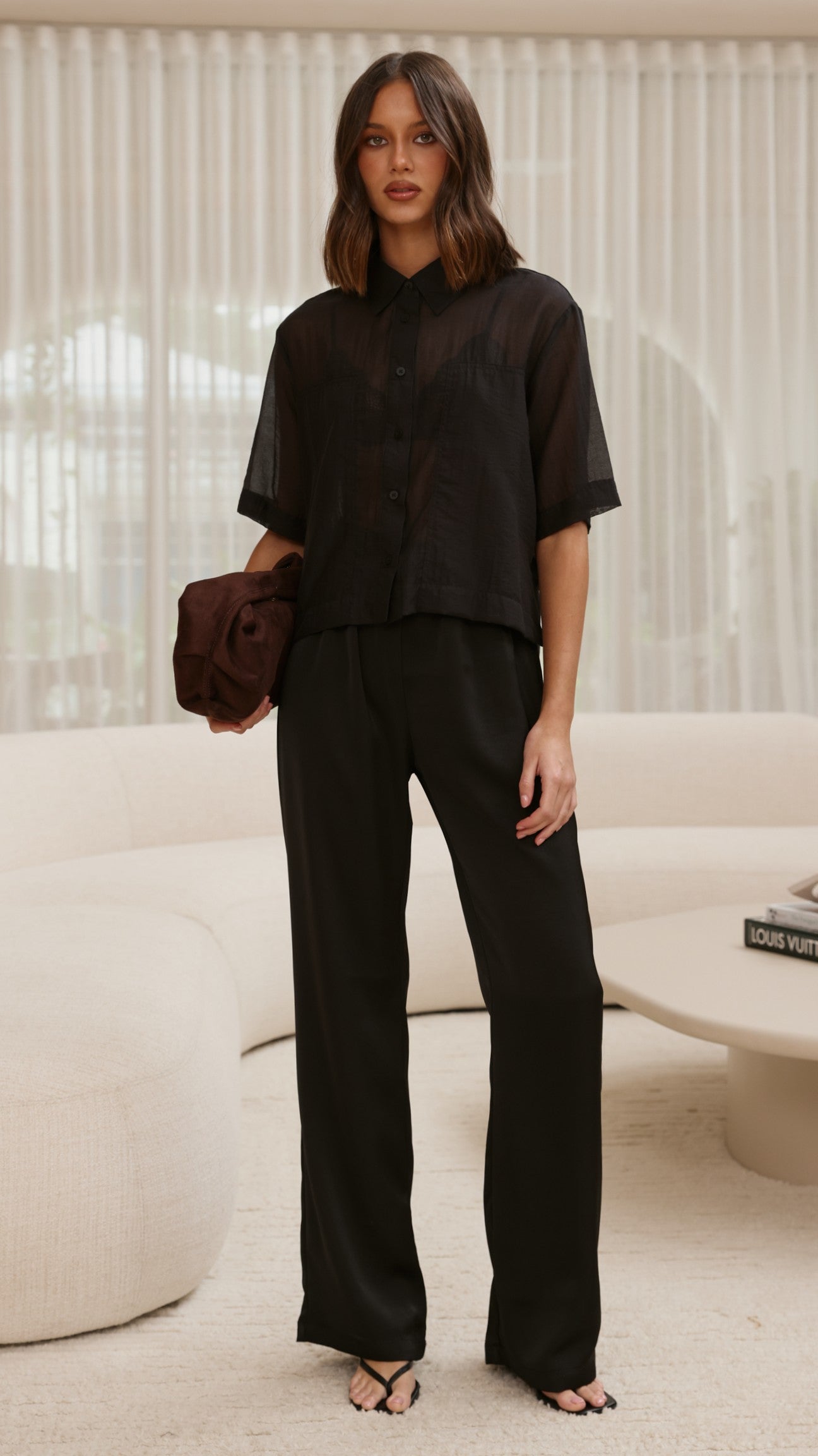 Deanna Sheer Button Up Shirt - Black - Billy J