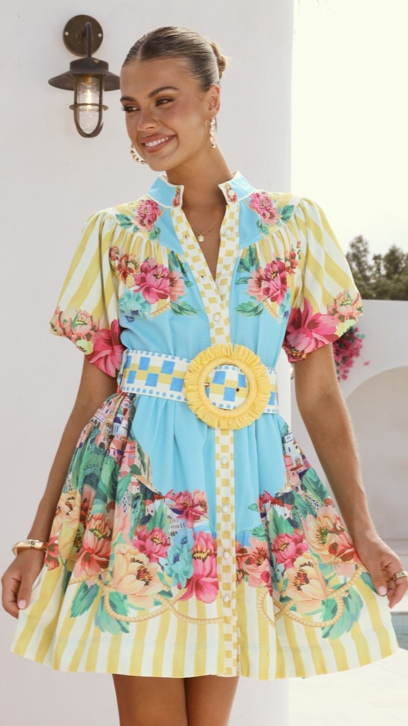 Talisha Mini Dress - Positano Blue - Billy J