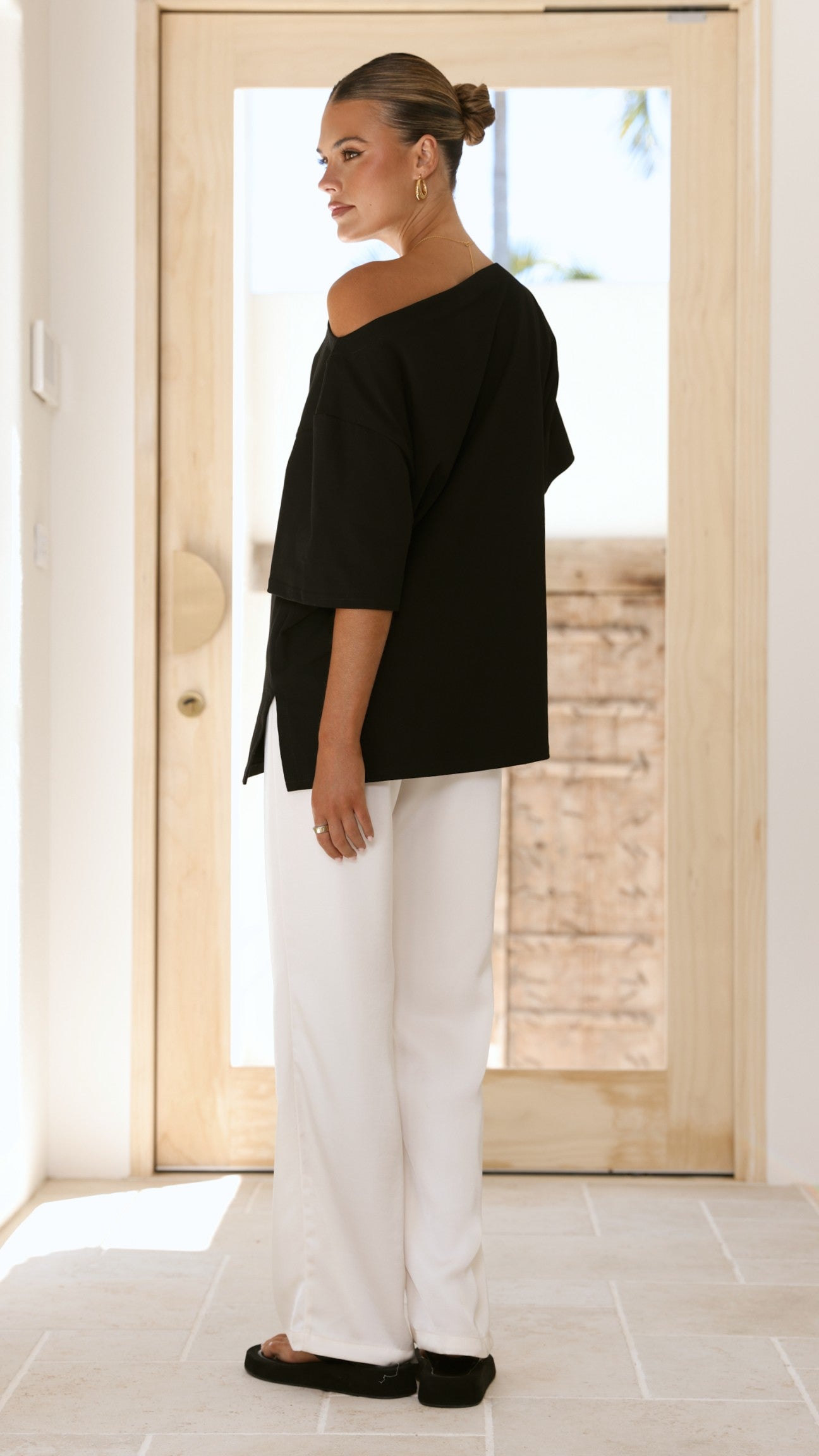 Pia One Shoulder Oversize Tee - Black - Billy J