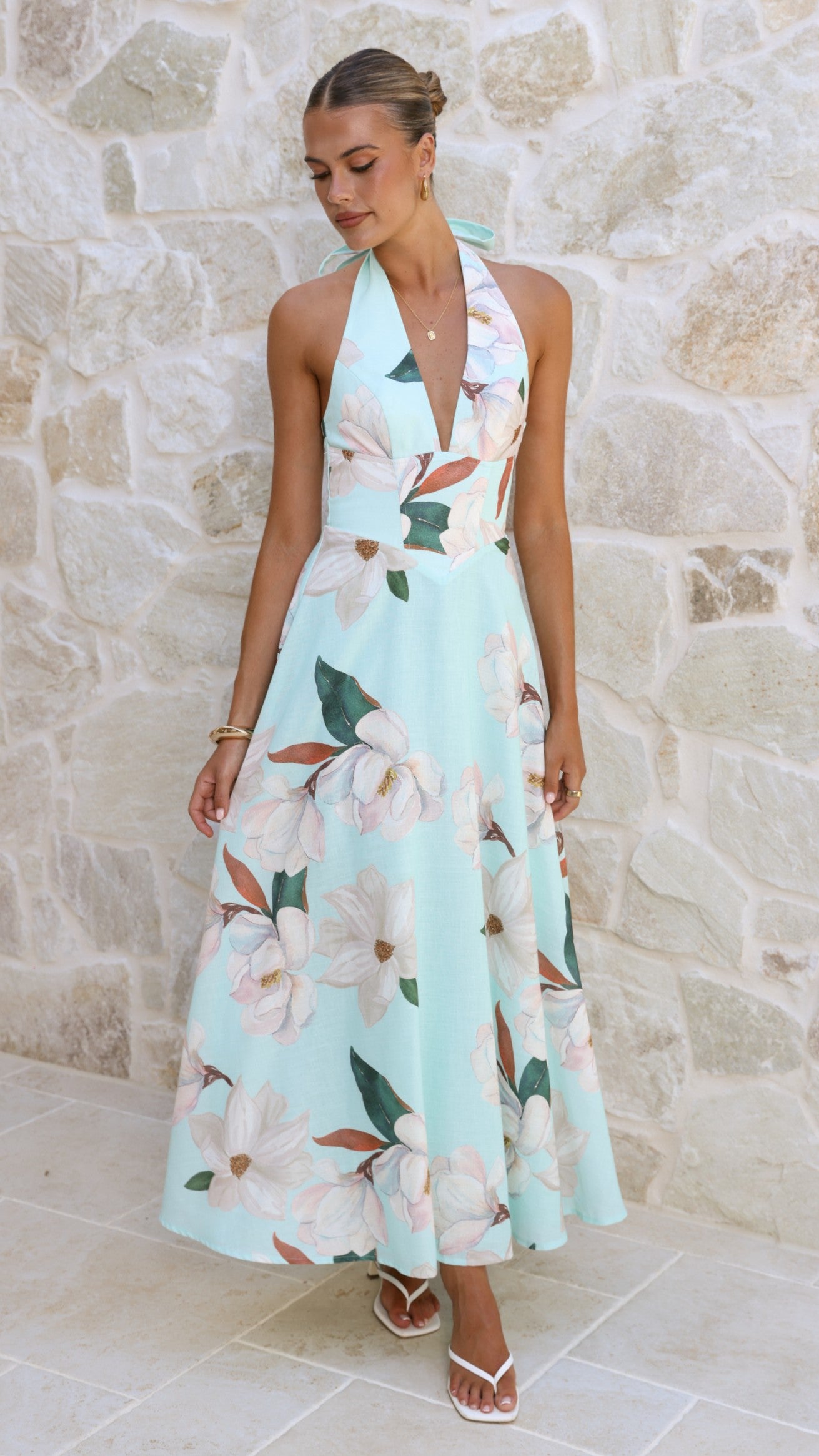 Skye Maxi Dress - Aqua/White Floral - Billy J