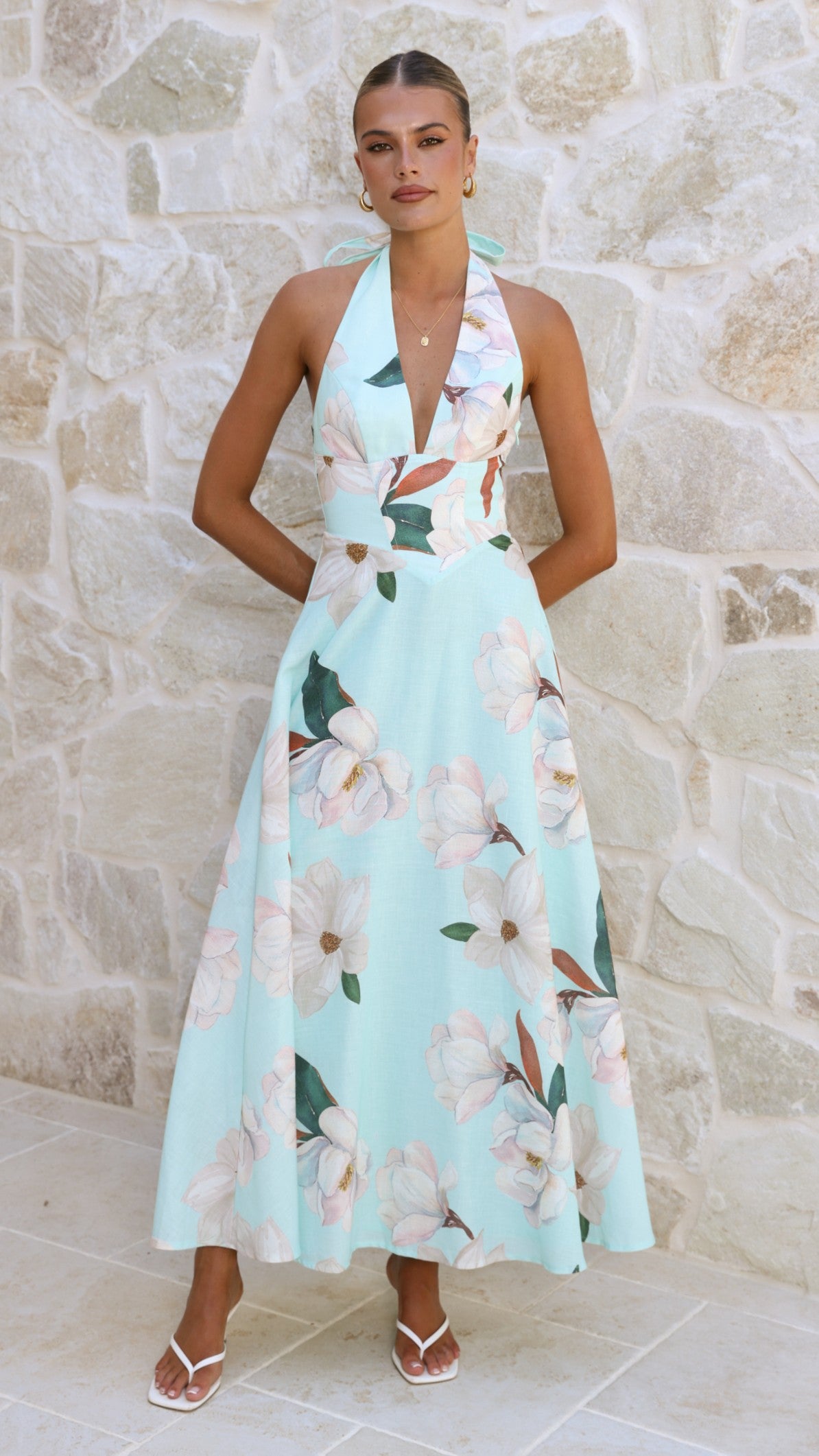 Skye Maxi Dress - Aqua/White Floral - Billy J