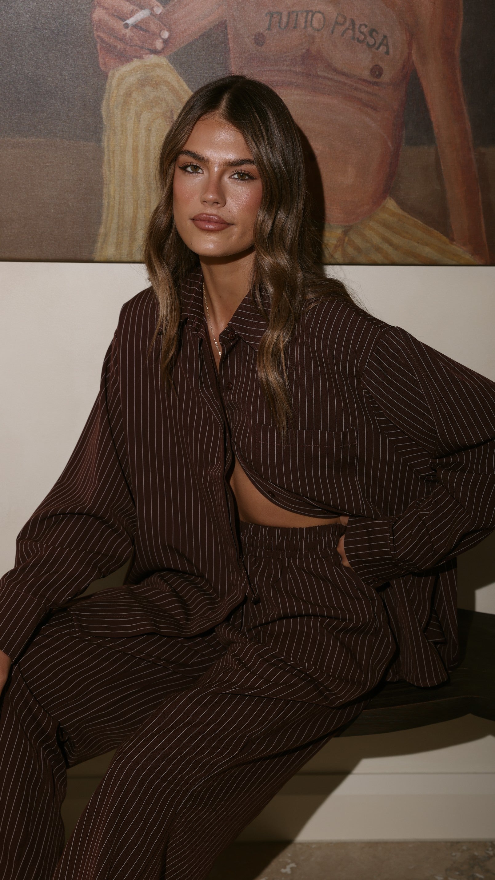 Zaila Long Sleeve Shirt - Burgundy/White Stripe - Billy J